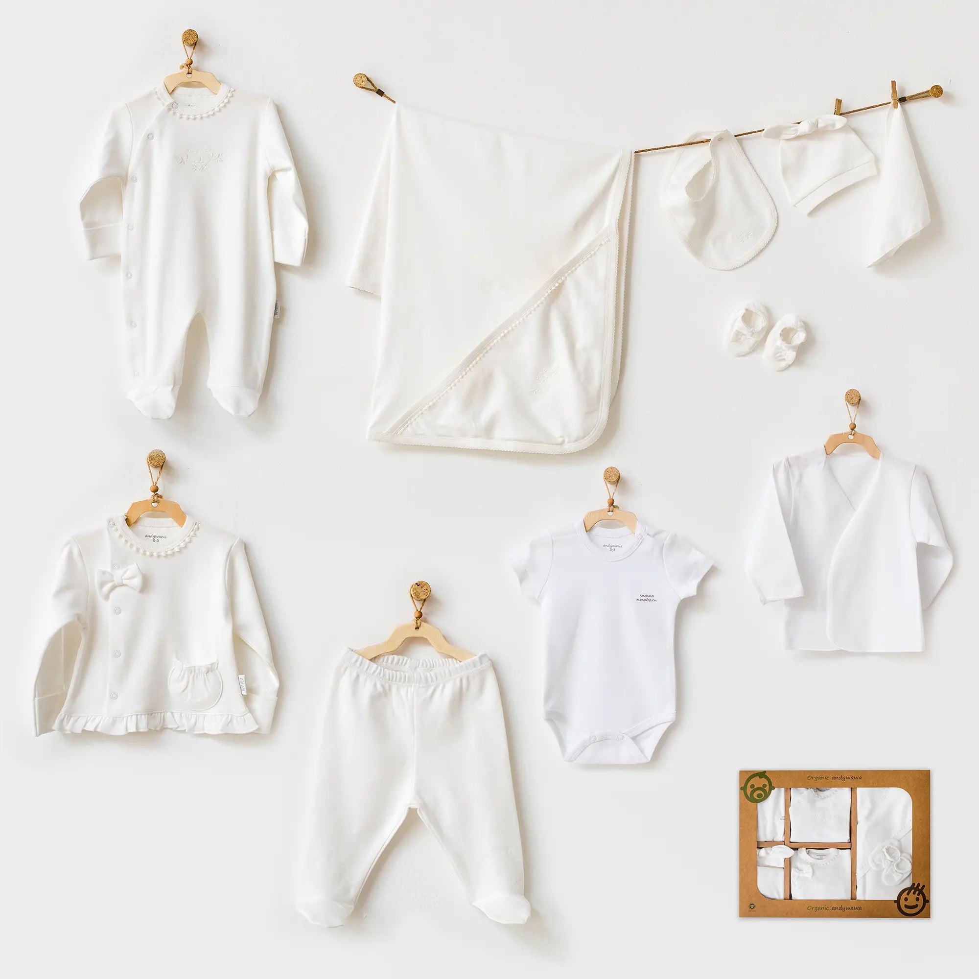 Hastane Çıkışı SetleriAndywawa Organik GOTS 10lu Naturel Kız Set Ekru