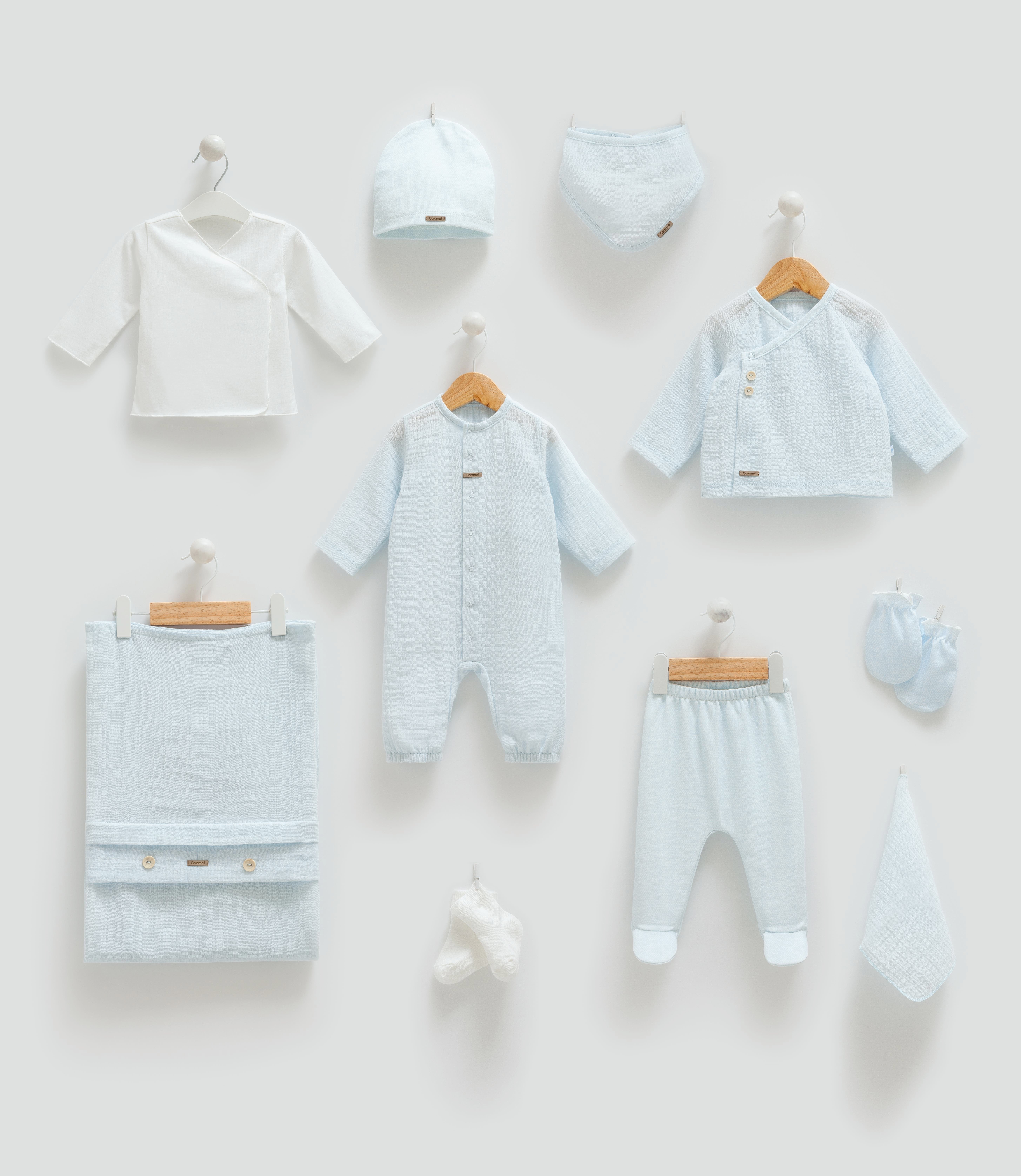 Hastane Çıkışı SetleriBebellia Müslin Erkek Bebek Premium 10lu Set Mavi
