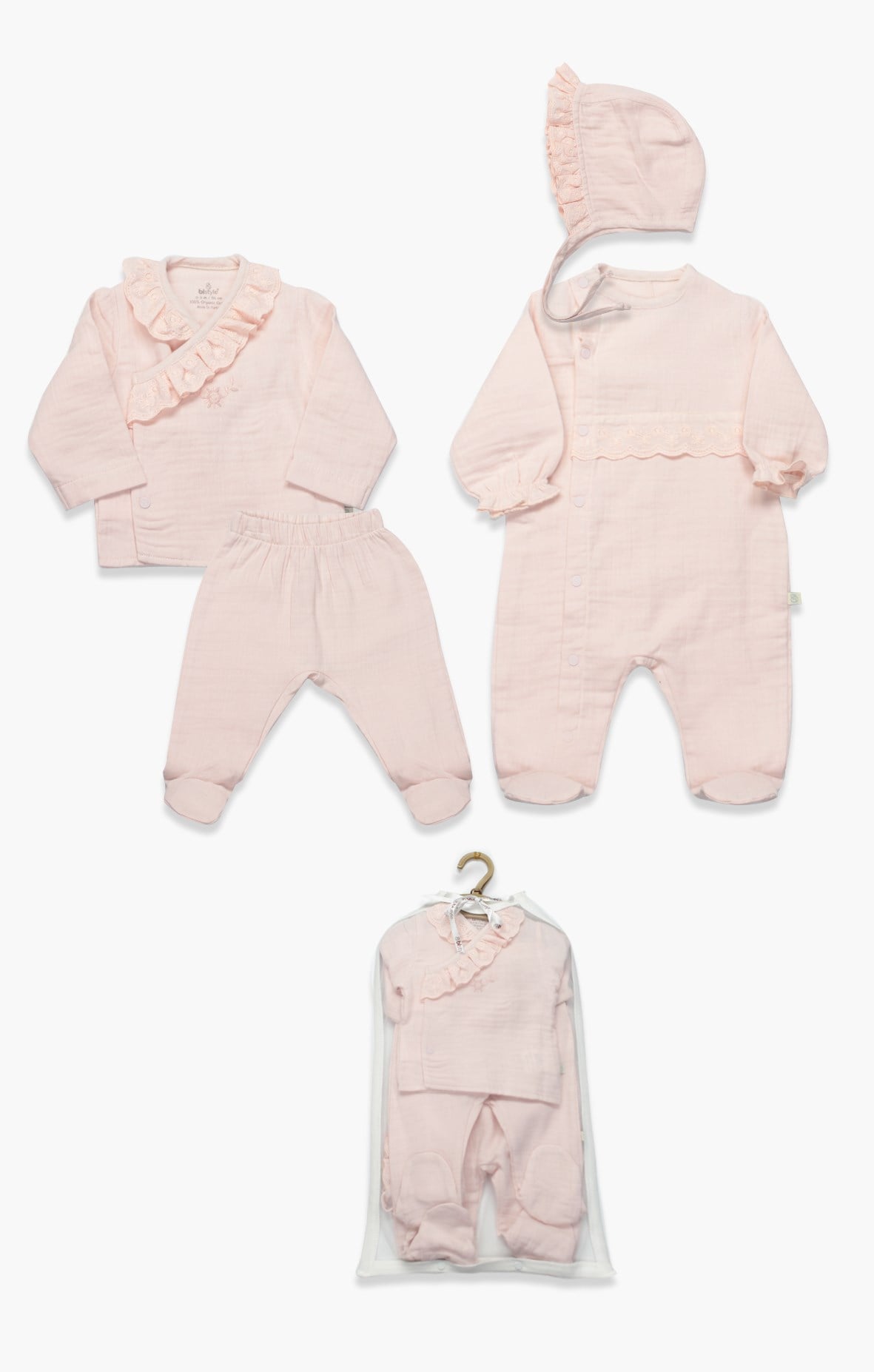 Hastane Çıkışı SetleriBistyle GOTS Sertifikalı 4lü Müslin Set Pembe