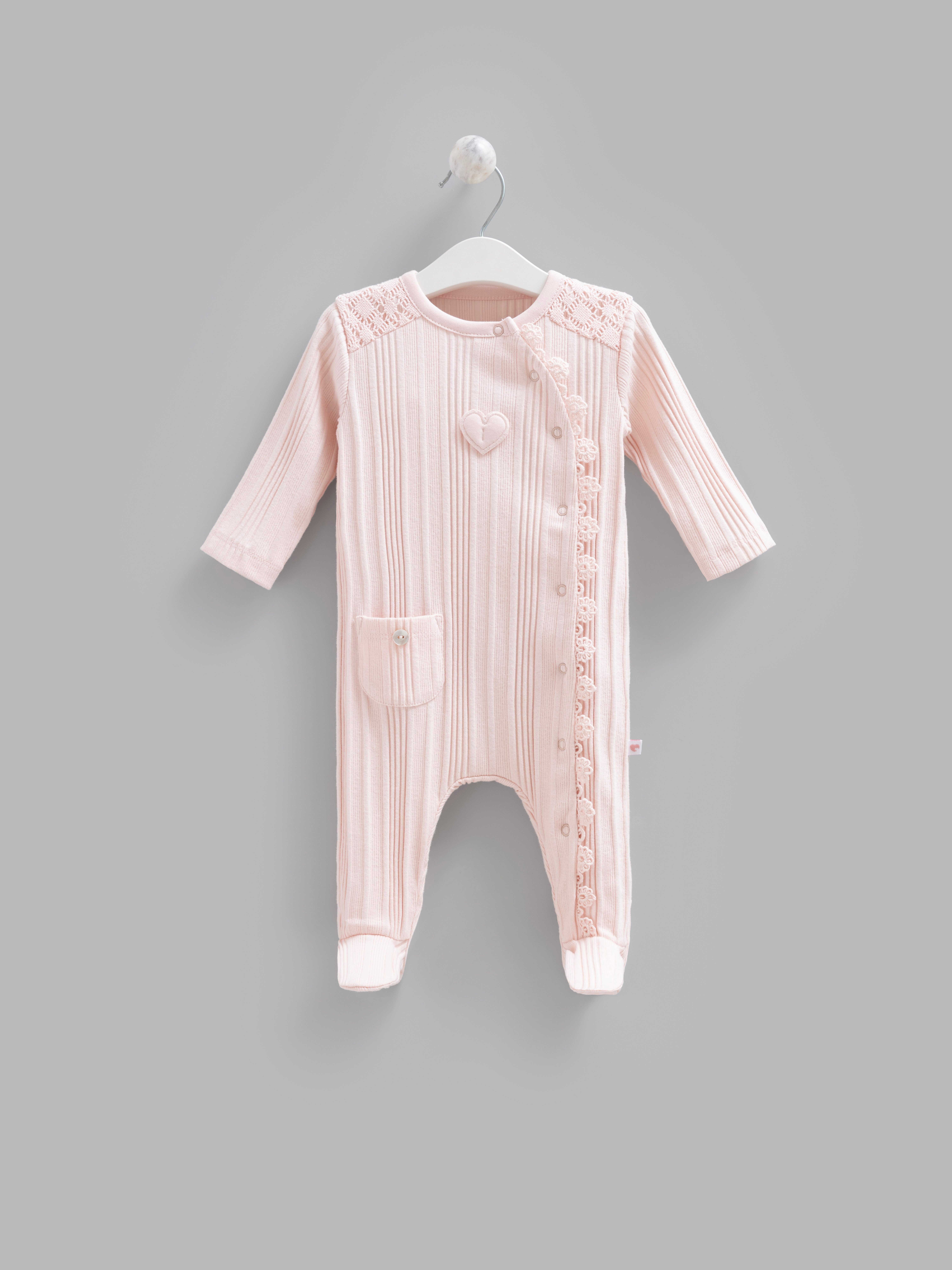 Bebek TulumCaramell %100 Pamuk Beti Kız Tulum Pembe