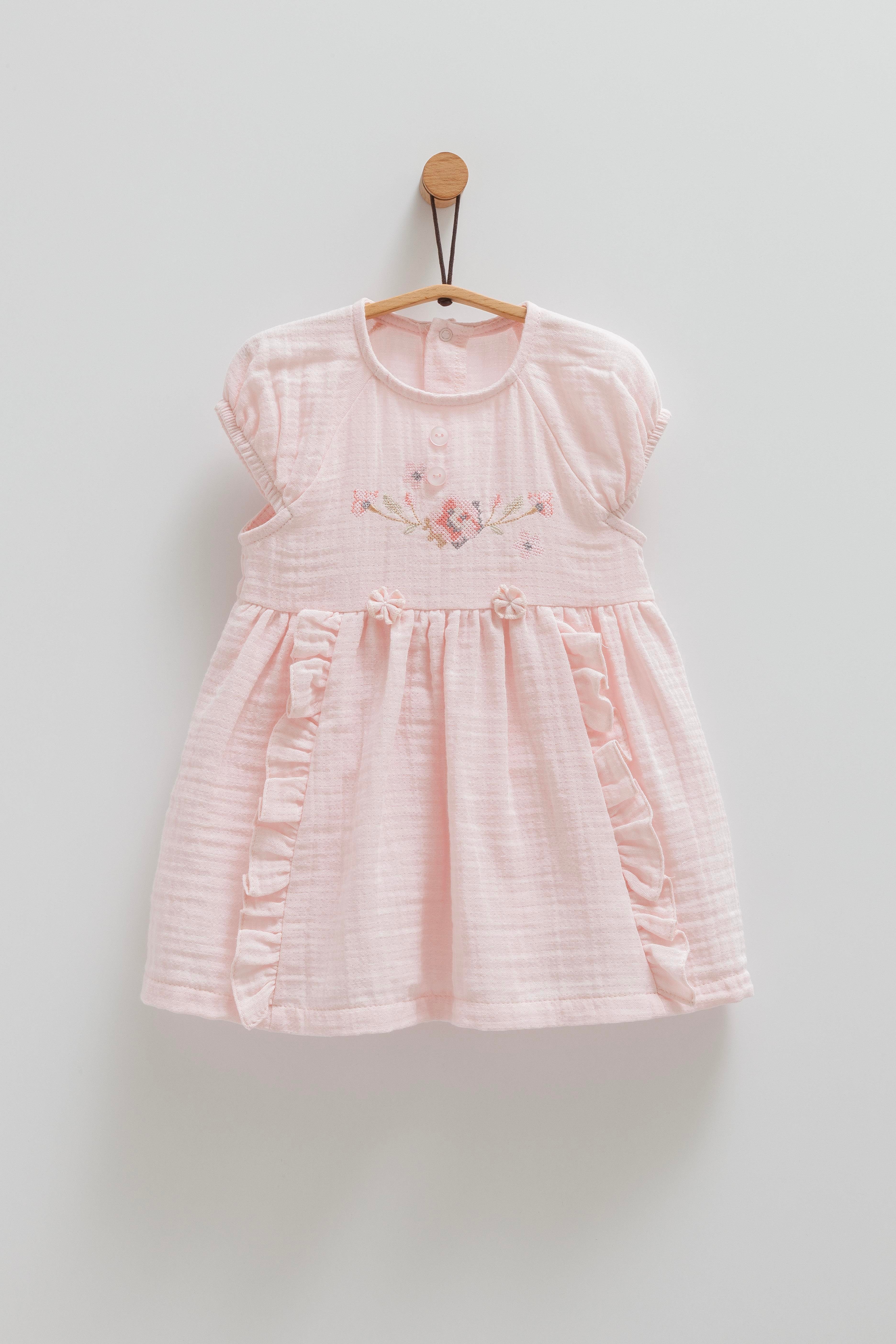 Kız Bebek ElbiseCaramell Marina Müslin Kız Elbise Pembe