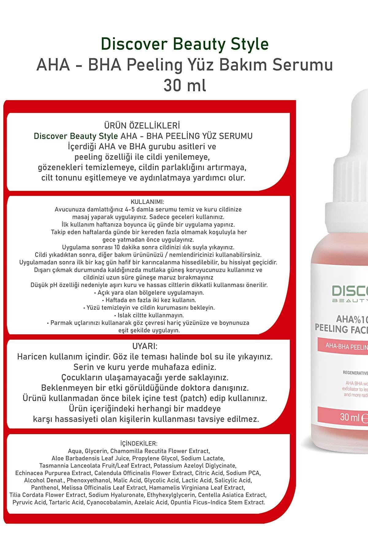 Aha %10 Bha %2 Leke Karşıtı & Cilt Tonu Eşitleyici Peeling Maske Cilt Bakım Serumu 30 ml