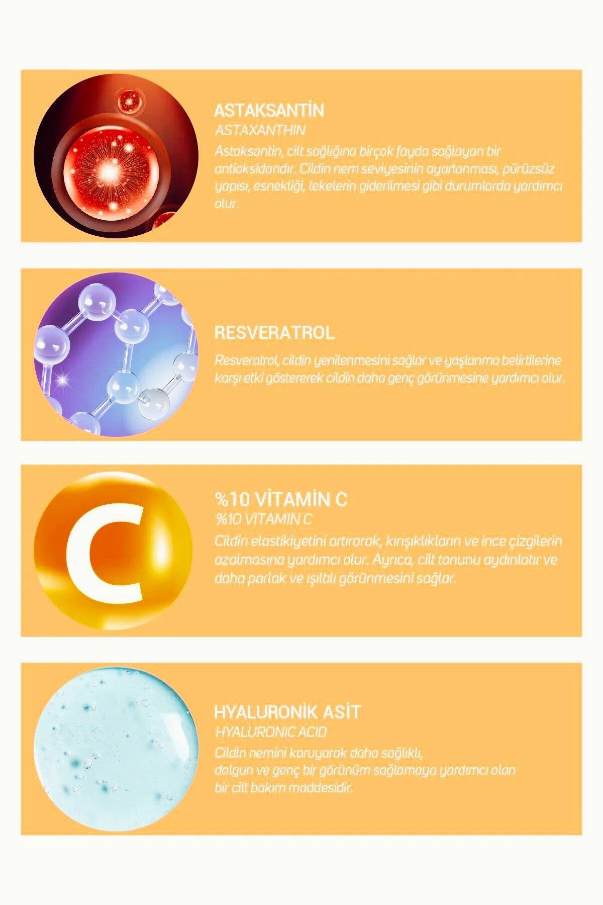 Astaxanthin & Resveratrol %10 C Vitamini Serum Astaksantin Hızlı Aydınlatıcı 30 ml