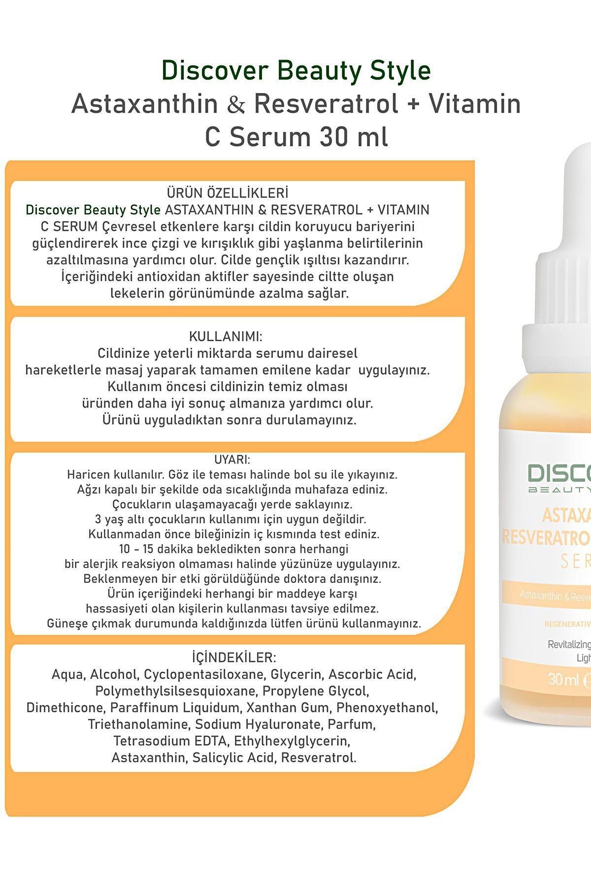 Astaxanthin & Resveratrol %10 C Vitamini Serum Astaksantin Hızlı Aydınlatıcı 30 ml