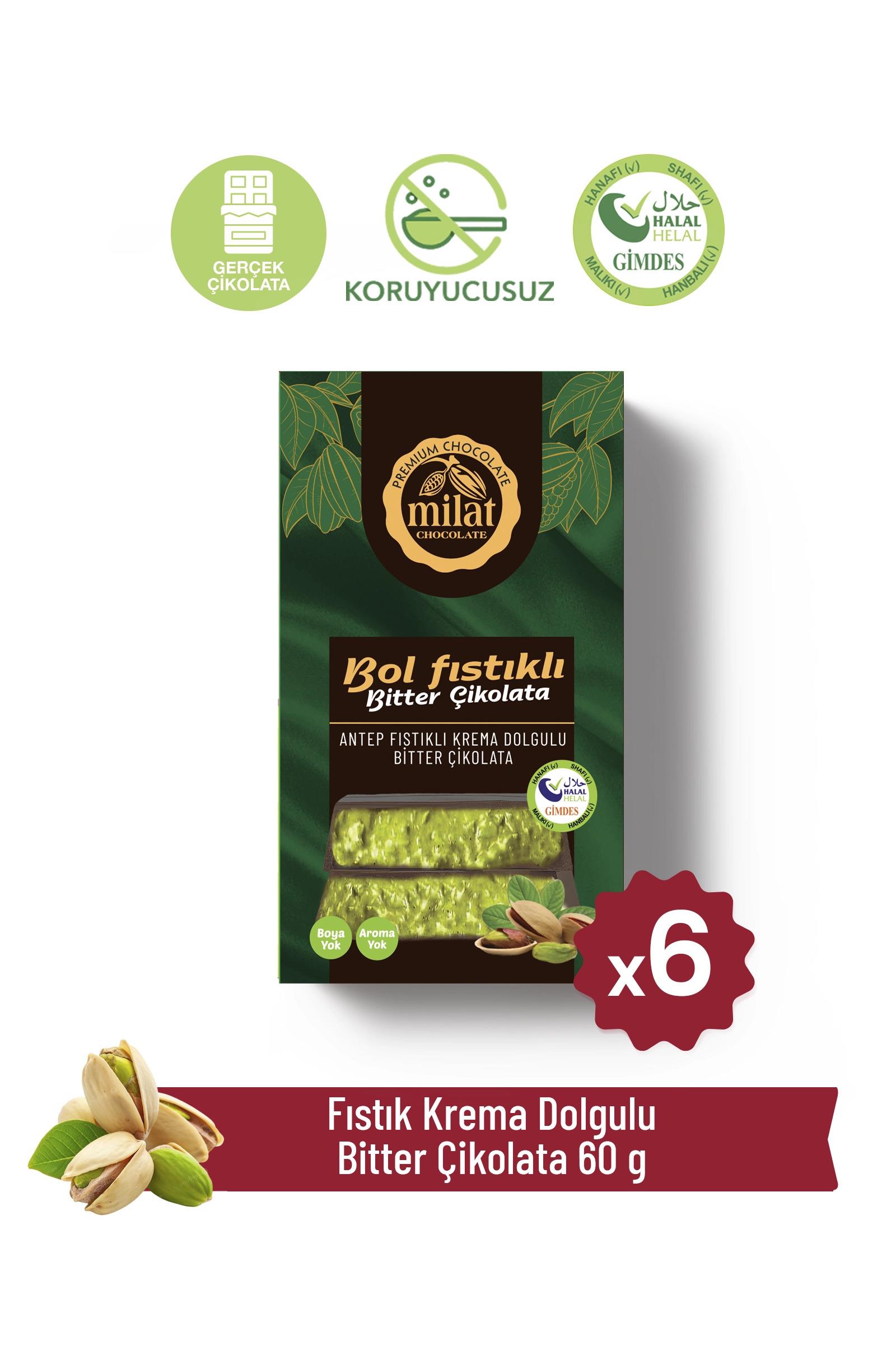 Fıstık Dolgulu Bitter Çikolata 60 g x 6 AdetTablet ÇikolataMilat