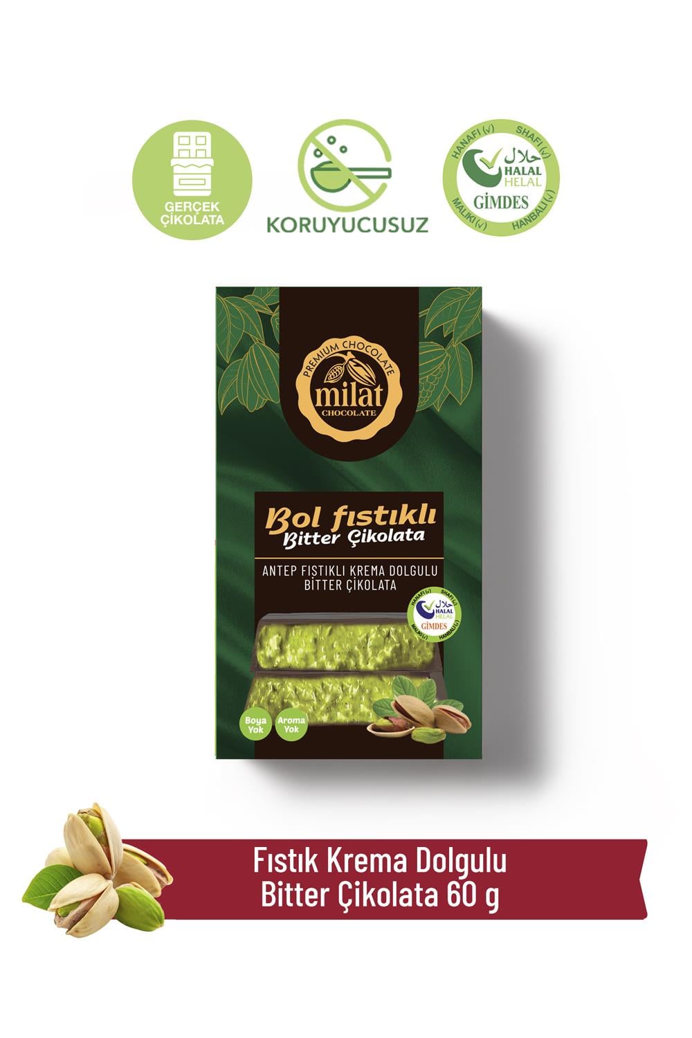 Fıstık Dolgulu Bitter Çikolata 60 gTablet ÇikolataMilat