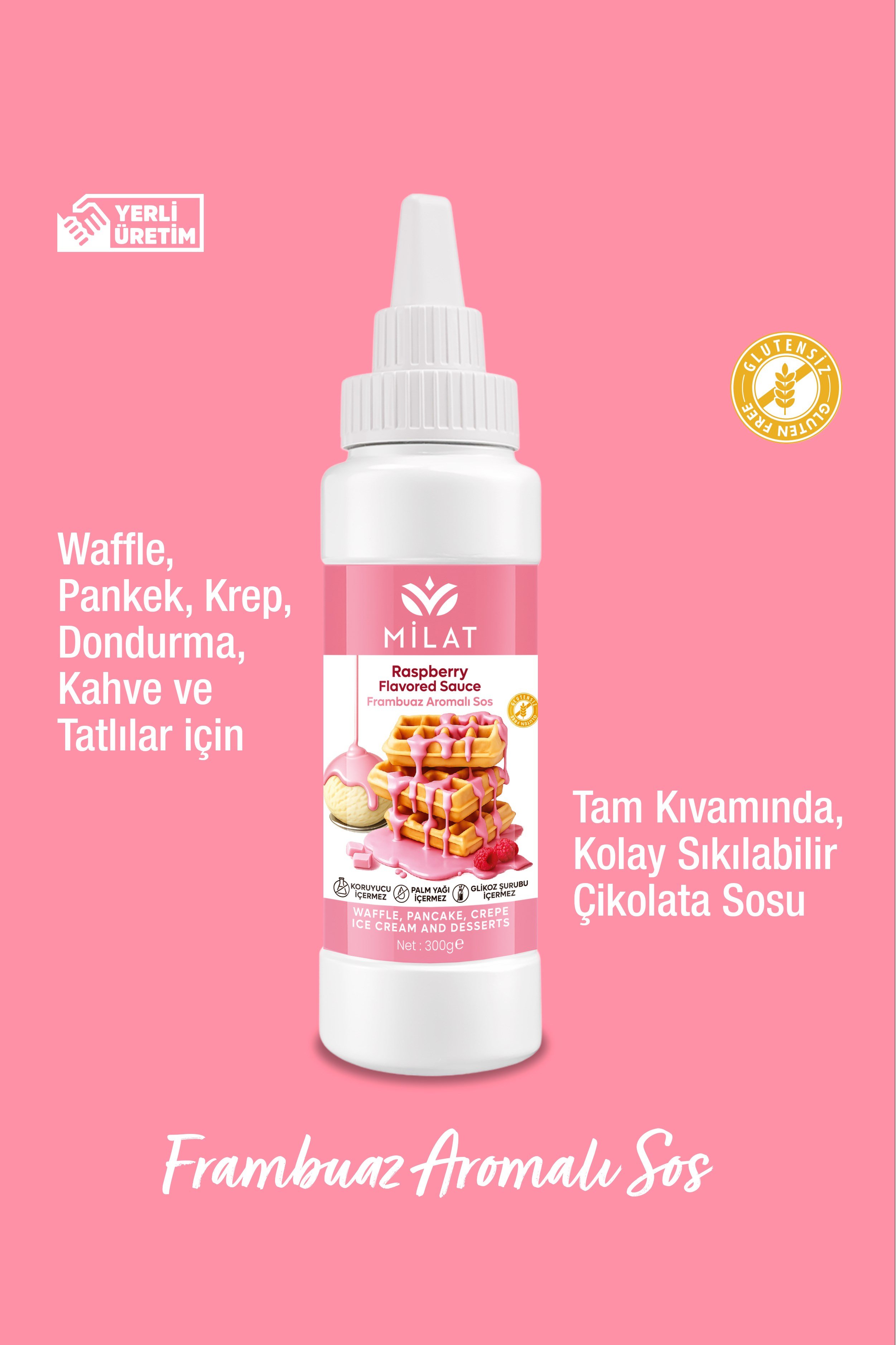 Frambuaz Aromalı Tatlı Sos 300 g - Waffle & Krep & Pankek & Tatlı & Dondurma SosuWaffle SoslarMilat
