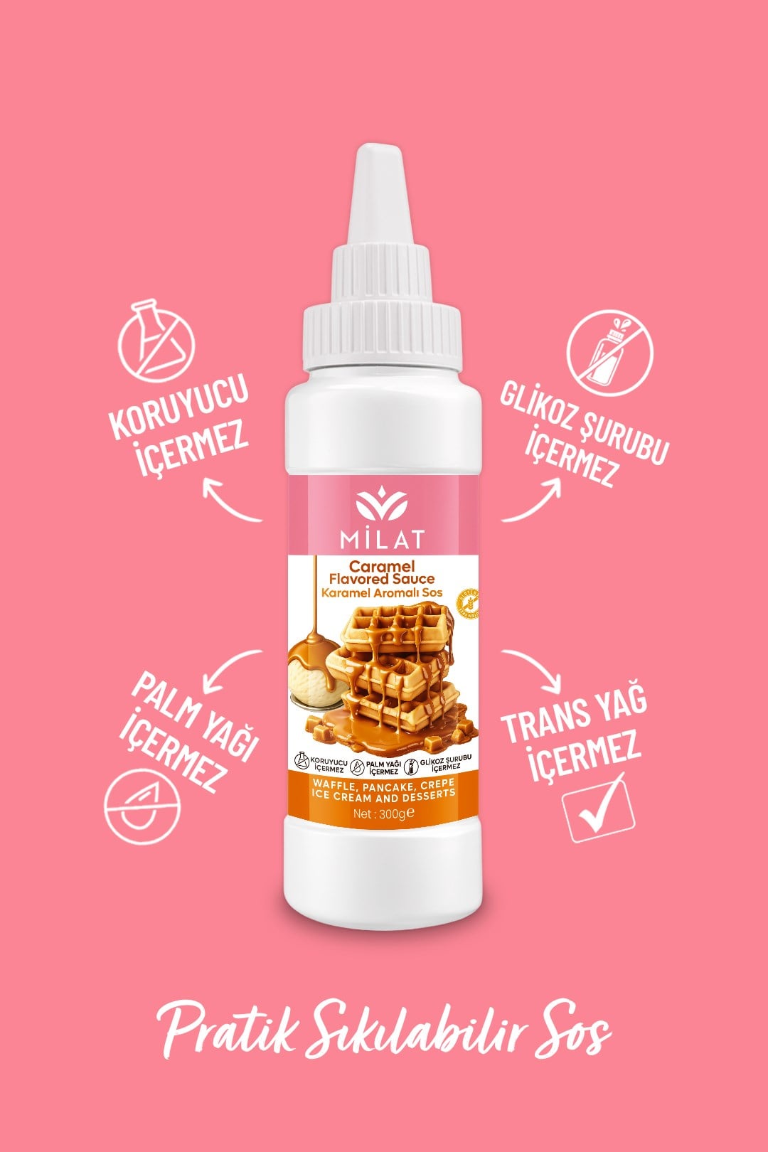 Karamel Aromalı Tatlı Sos 300 g - Waffle & Krep & Pankek & Tatlı & Dondurma SosuWaffle SoslarMilat