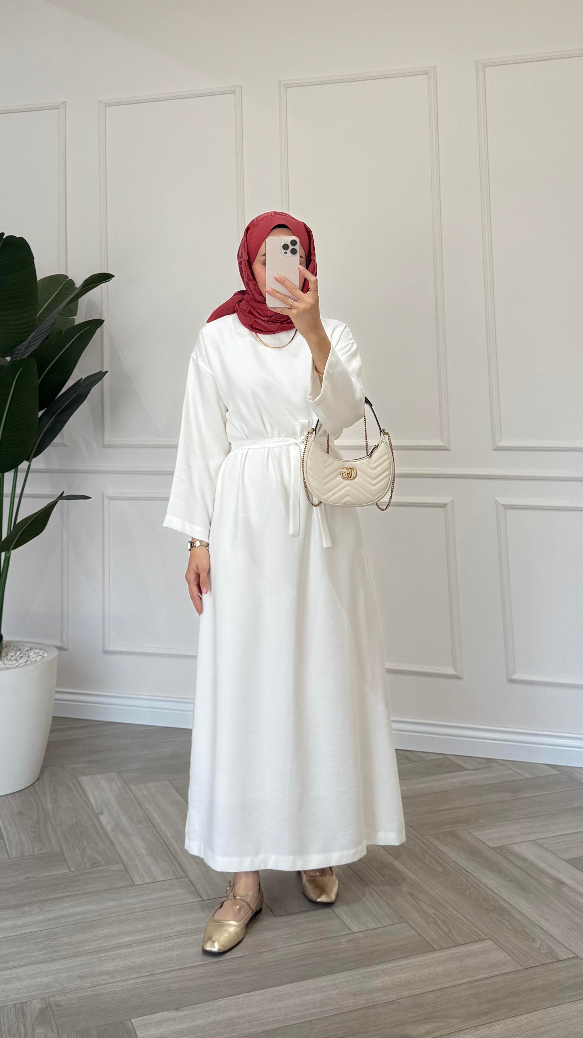 Basic Keten Elbise Beyaz