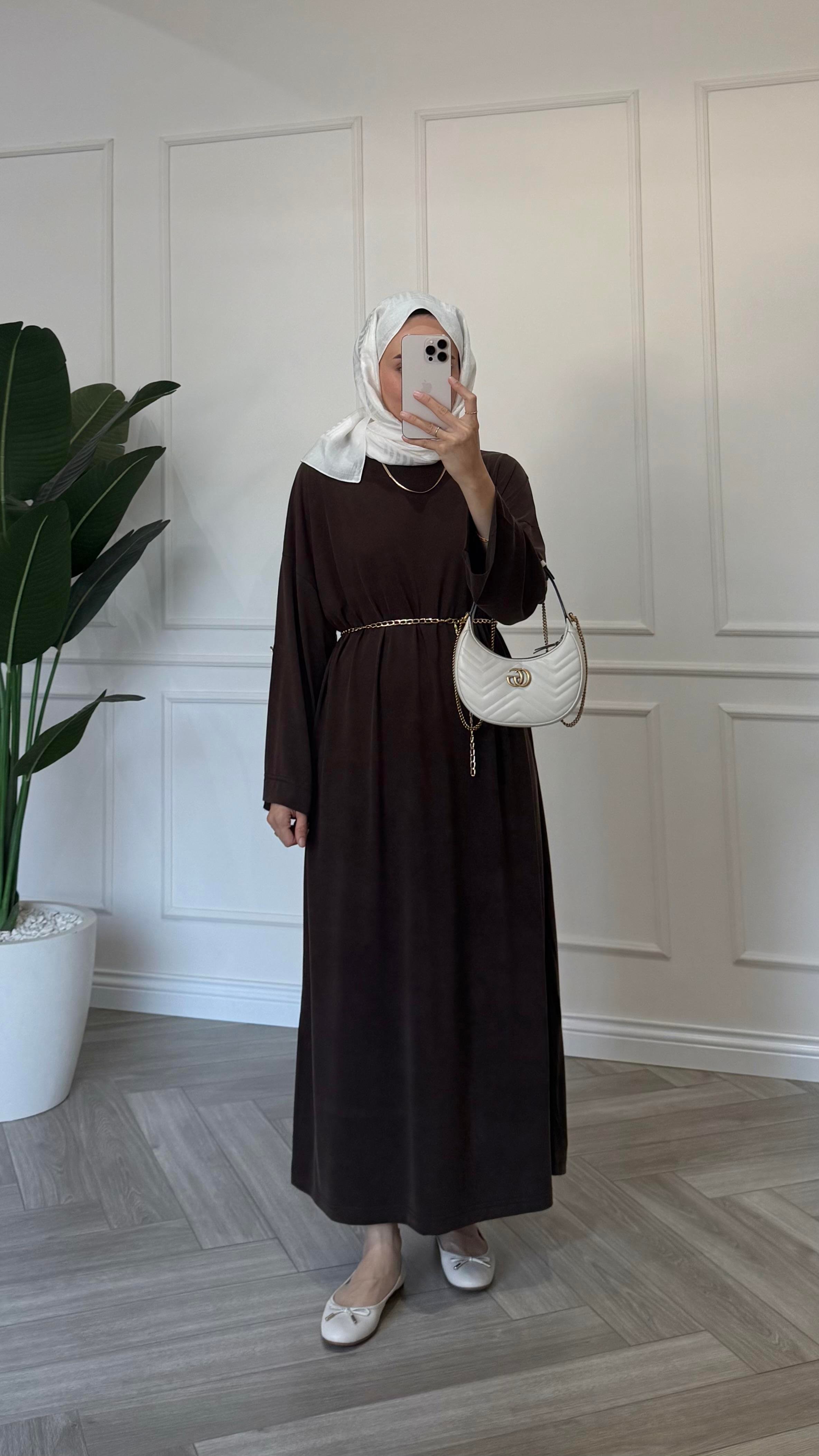 Basic Oysho Elbise Kahverengi 