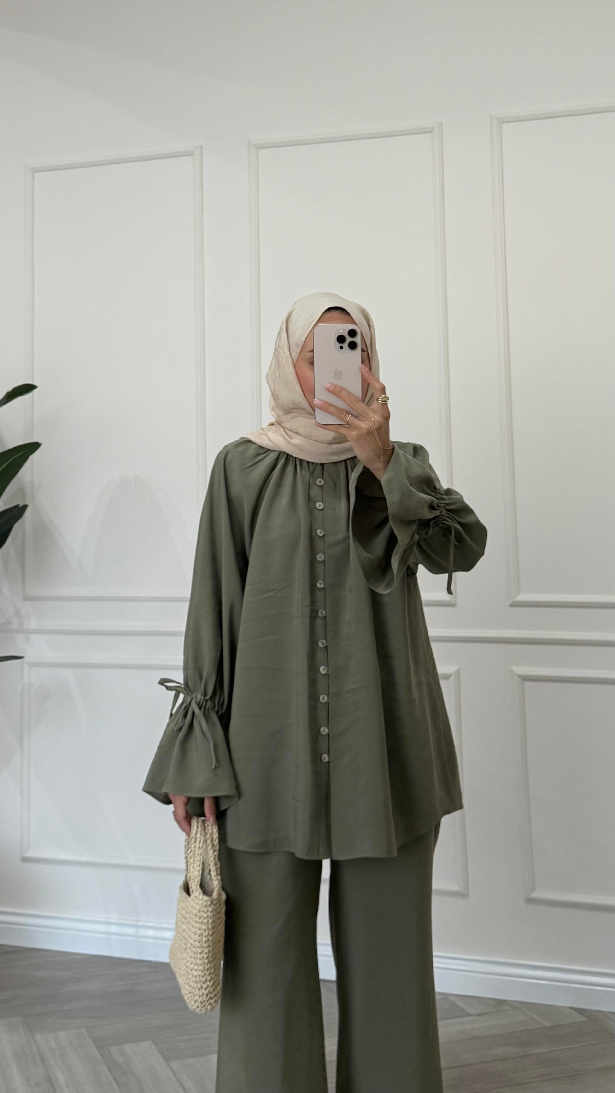 Kol Bağcıklı Premium Tencel Takım Haki