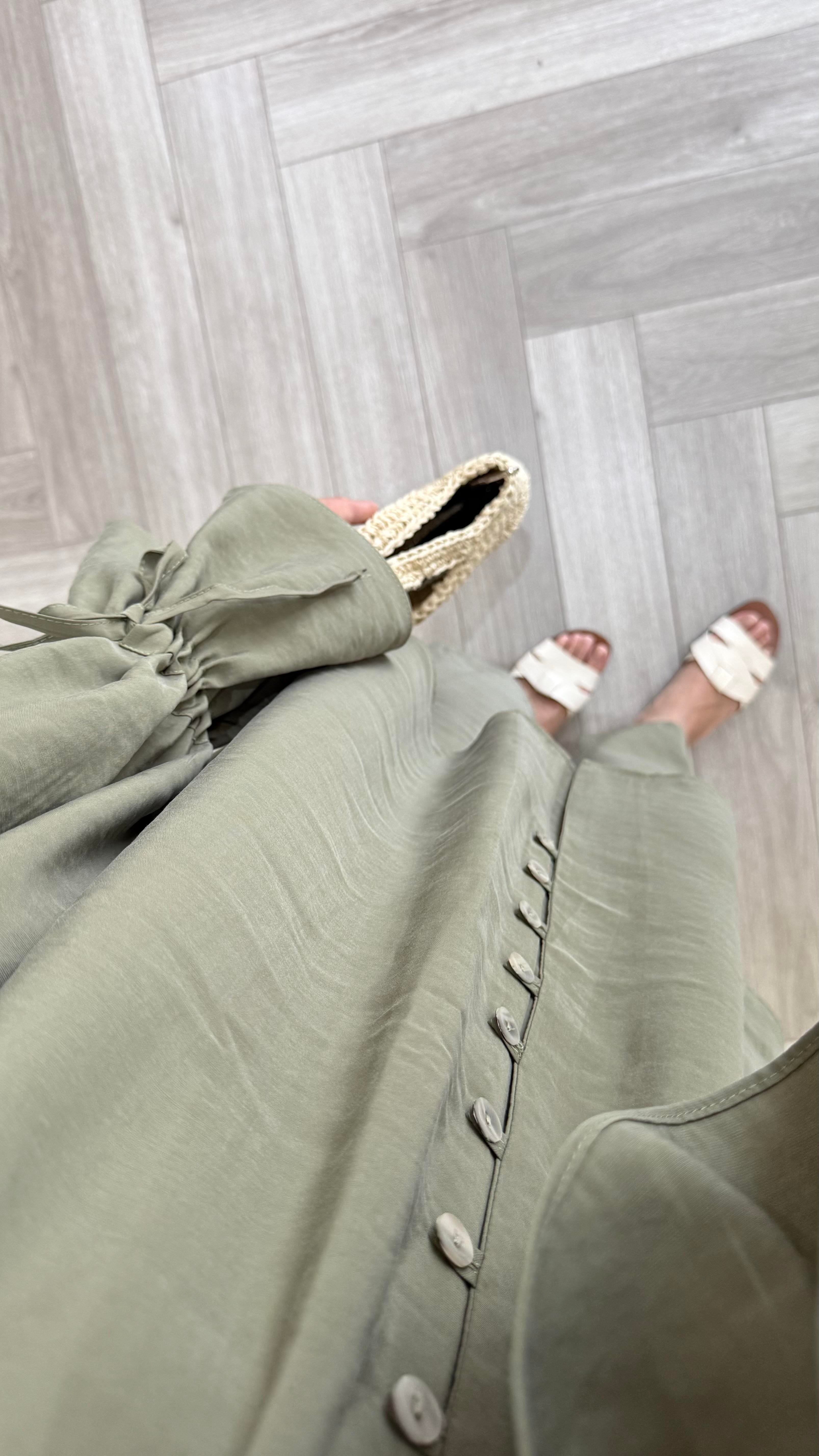 Kol Bağcıklı Premium Tencel Takım Haki