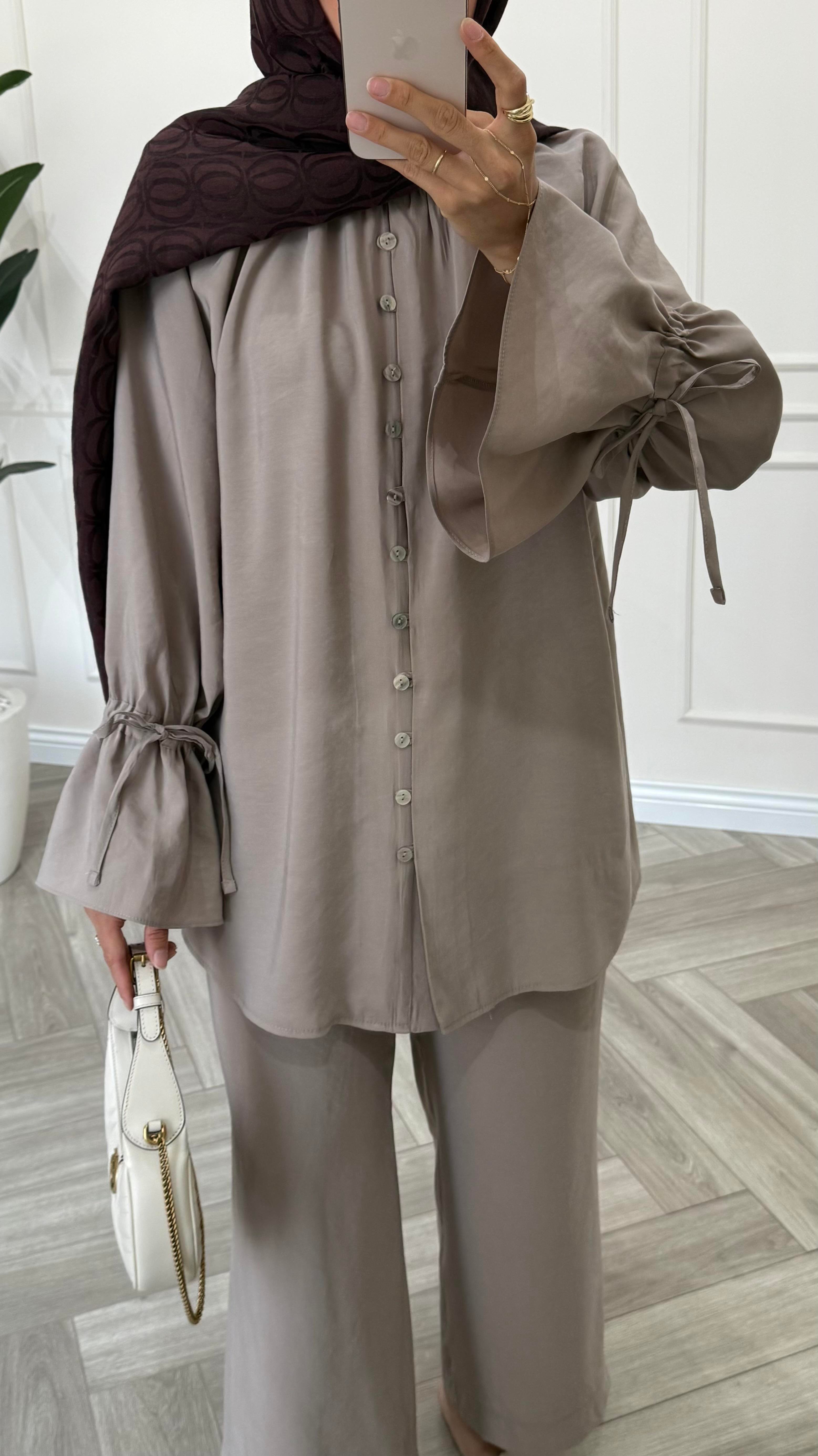 Kol Bağcıklı Premium Tencel Takım Vizon