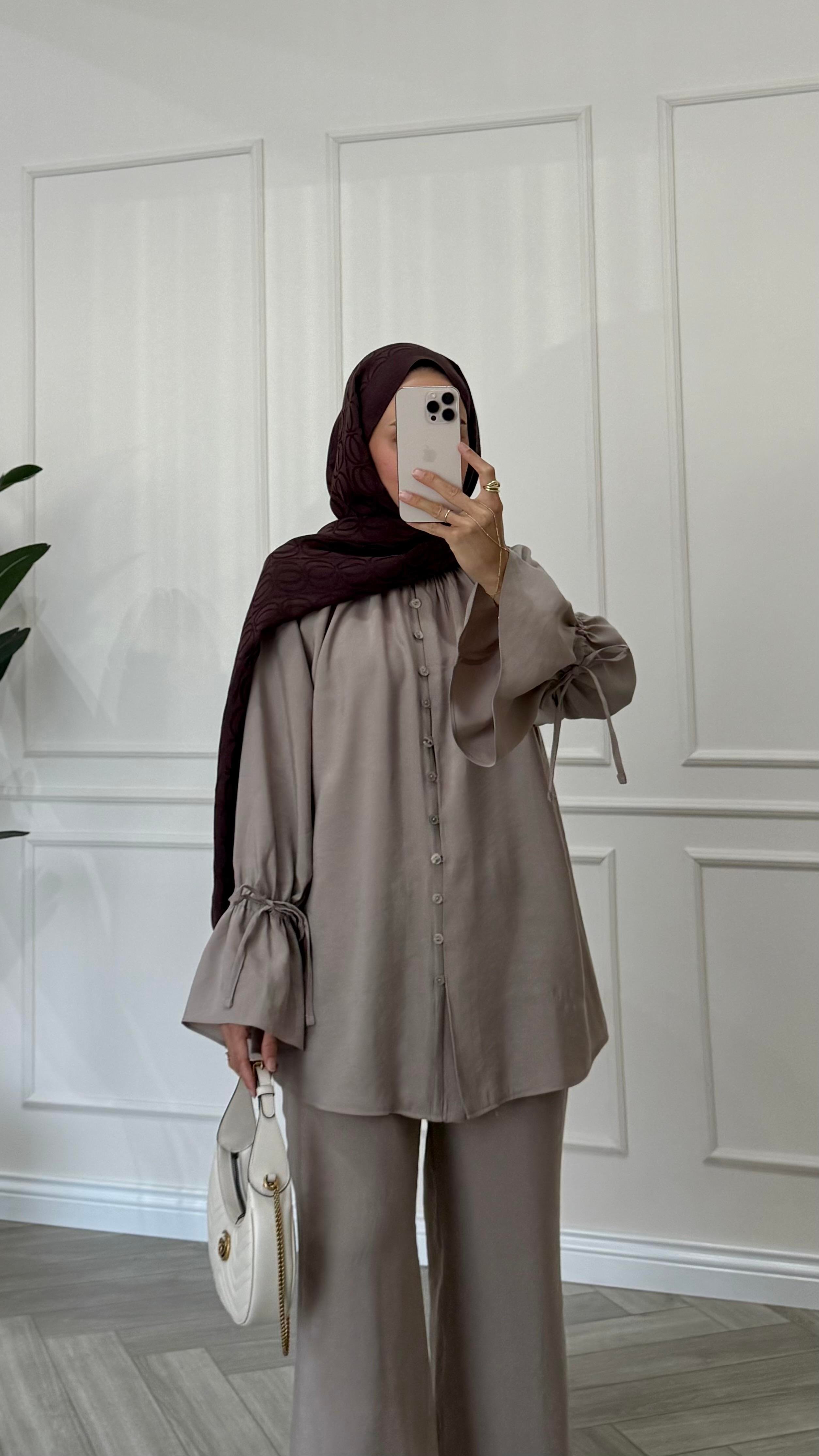 Kol Bağcıklı Premium Tencel Takım Vizon
