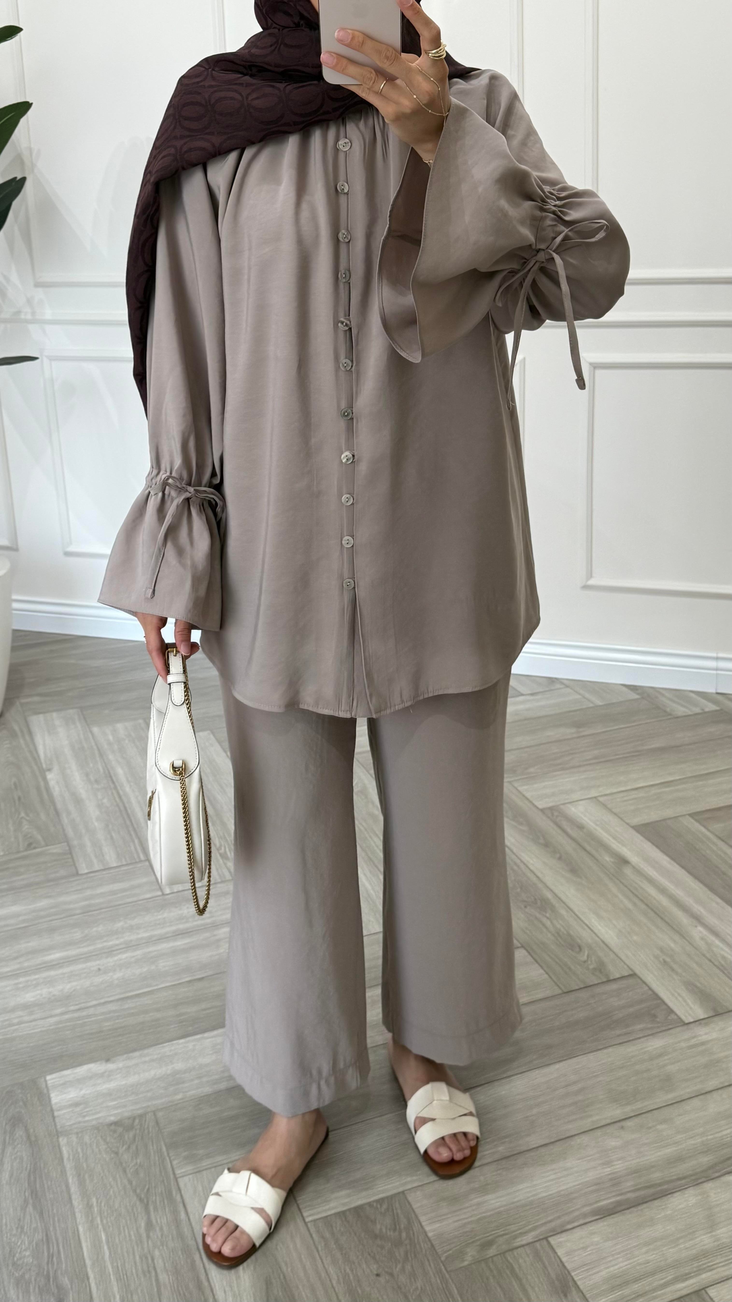 Kol Bağcıklı Premium Tencel Takım Vizon