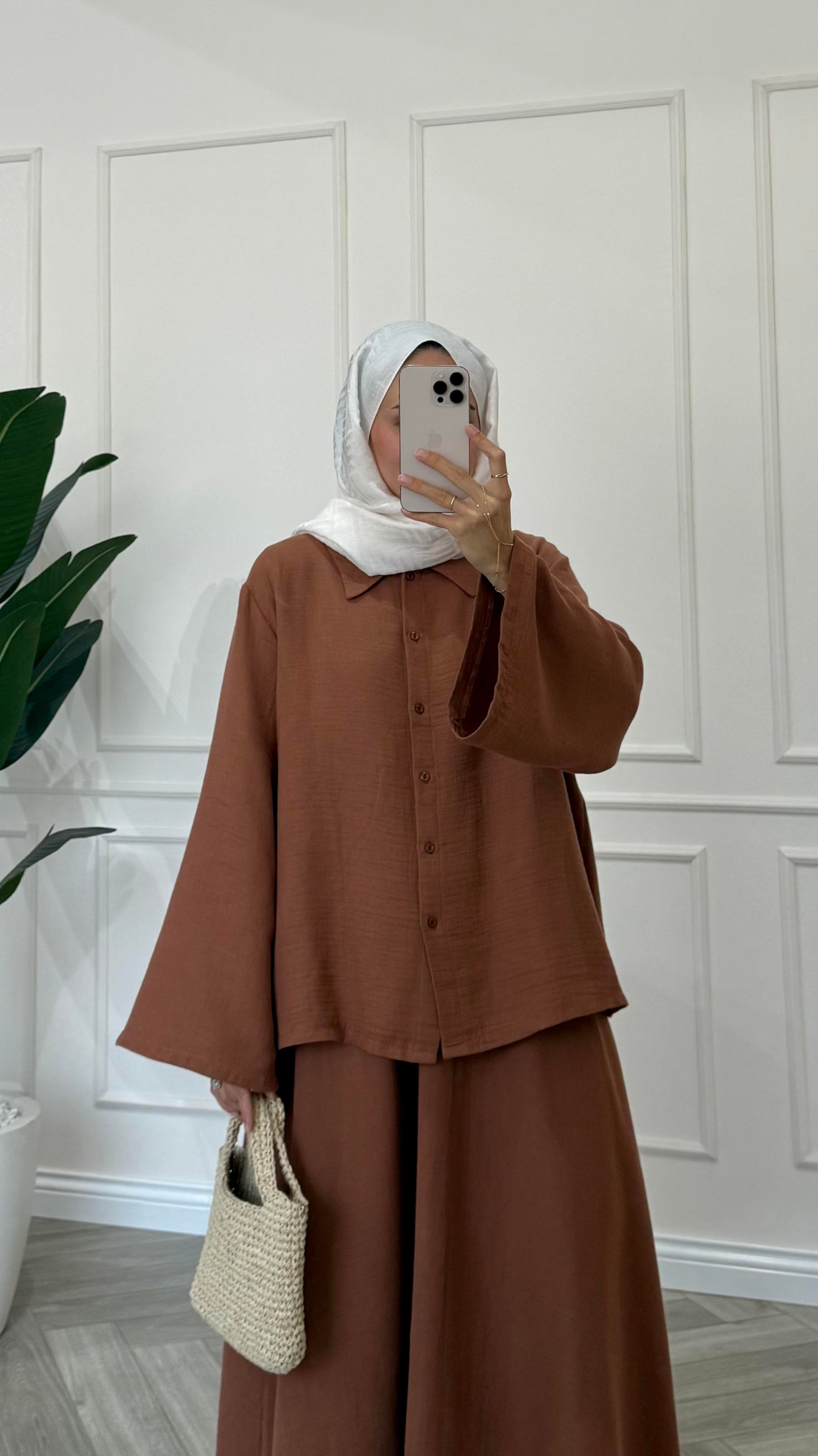 Mia Müslin Etekli Takım Kahverengi