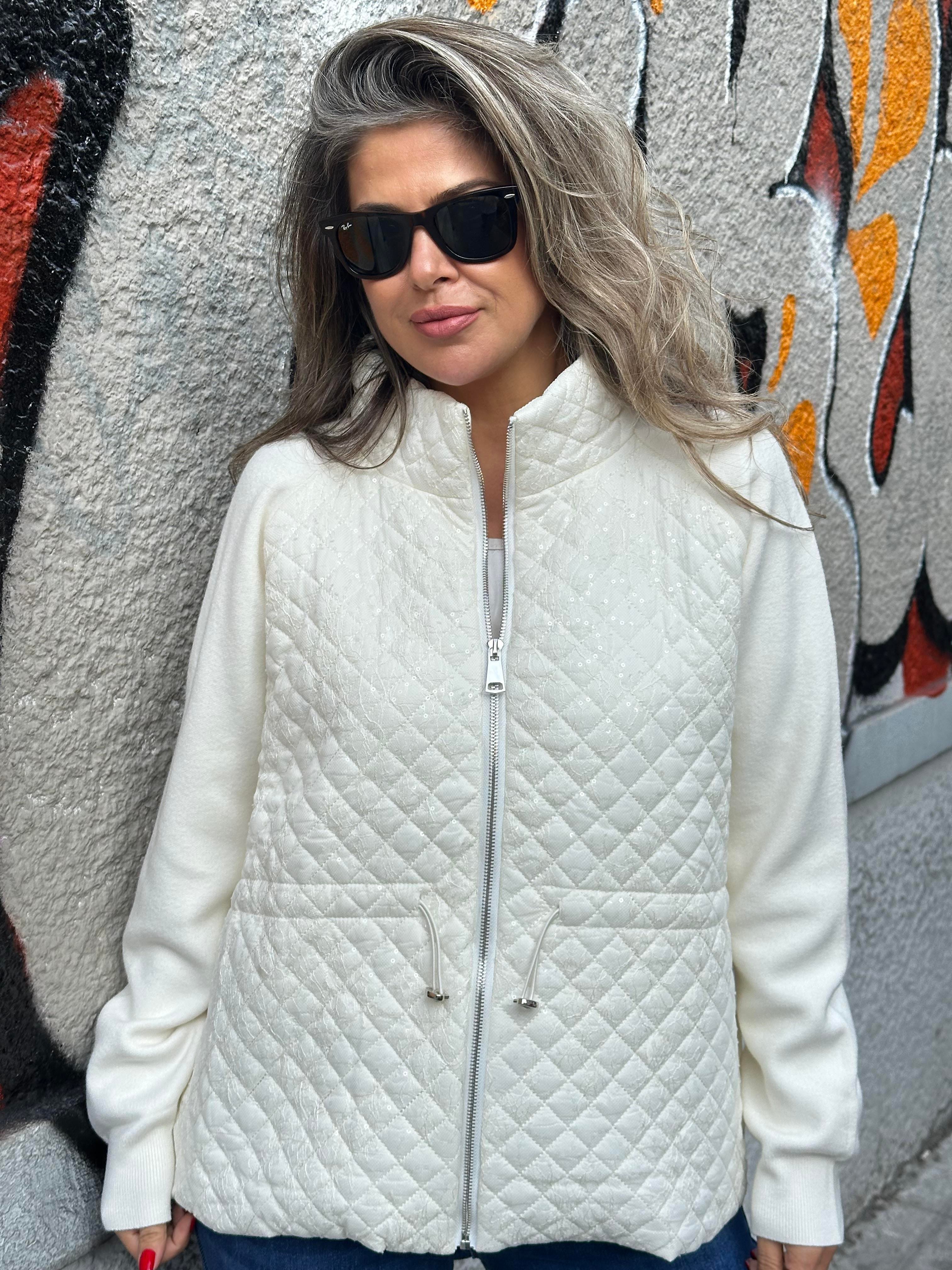 İşlemeli Triko Ceket Krem