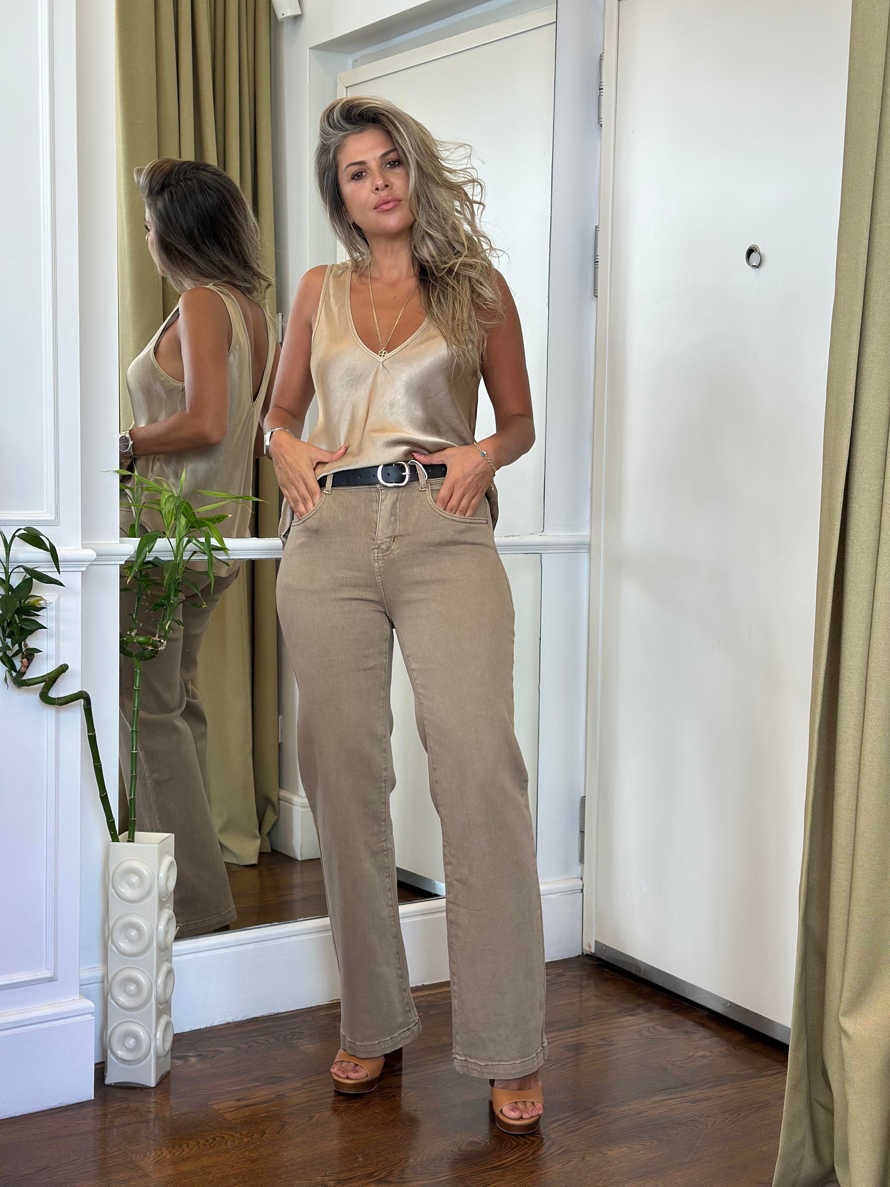 Kemerli Bootcut Kot Camel
