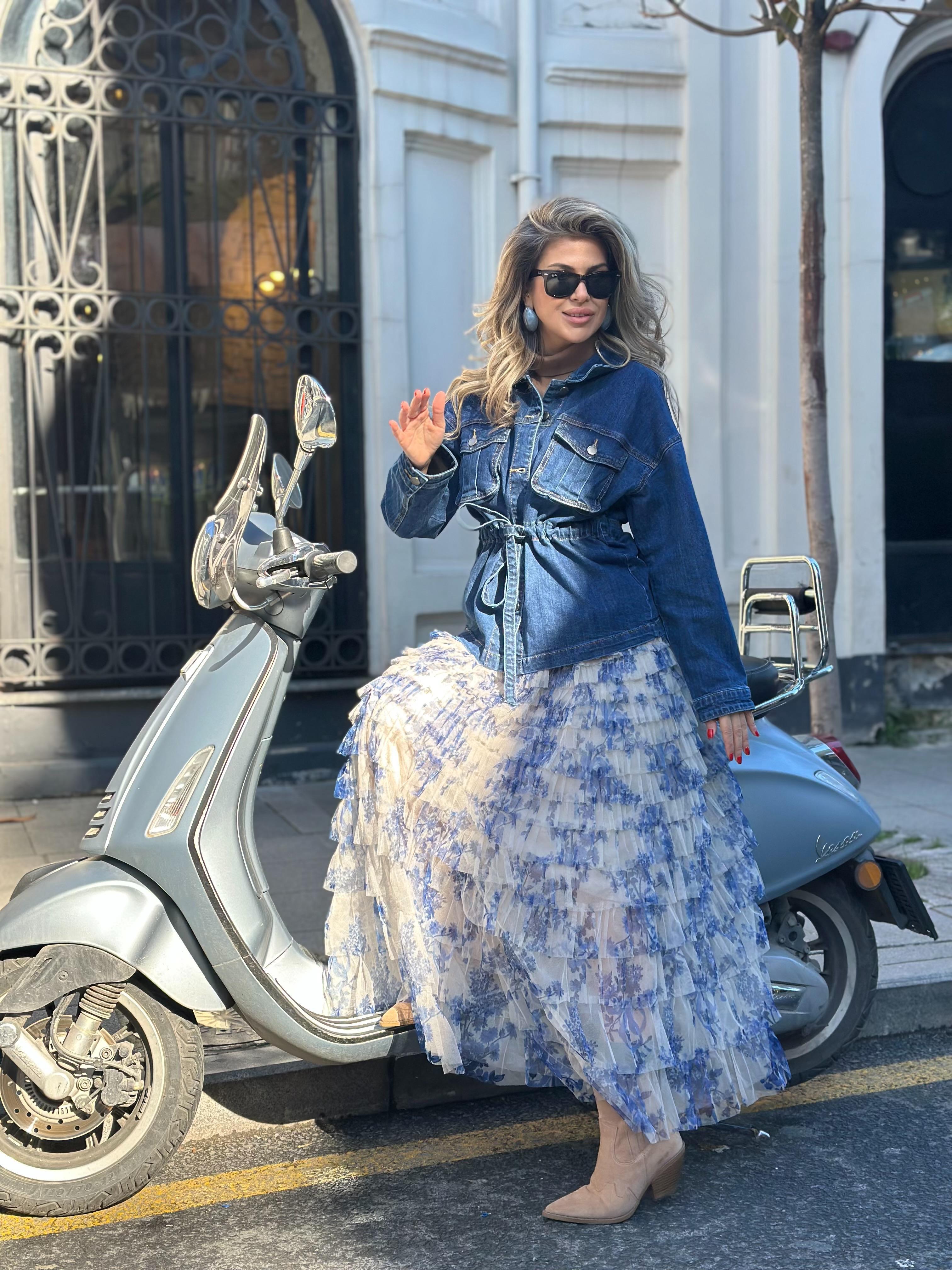 Mavi Çiçekli Tütü Etek