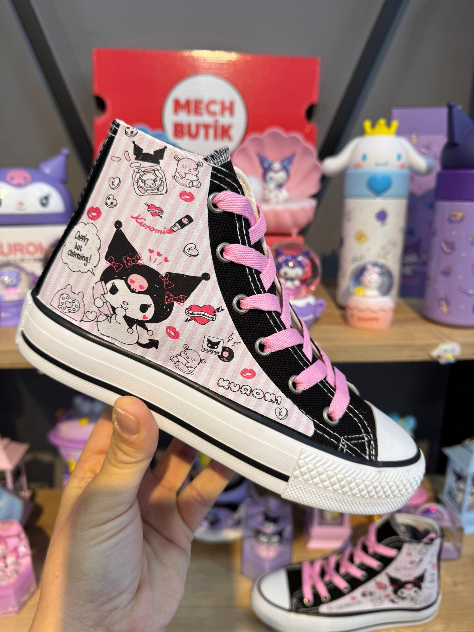  Kuromi Tam Baskılı Cheeky Siyah Bilekli Kız Çocuk Spor Ayakkabı Sneaker