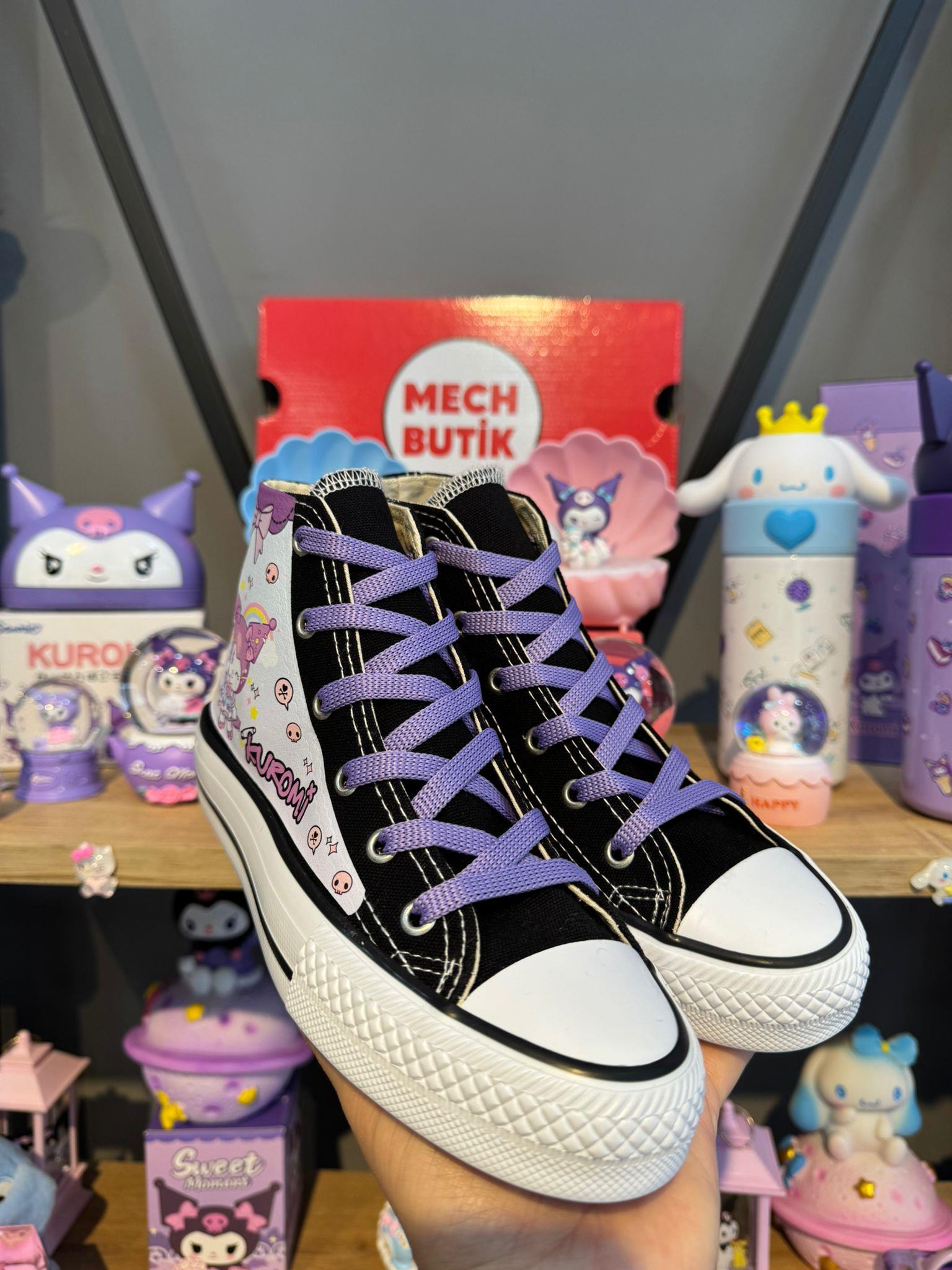  Kuromi Tam Baskılı Kurdele Siyah Bilekli Kız Çocuk Spor Ayakkabı Sneaker
