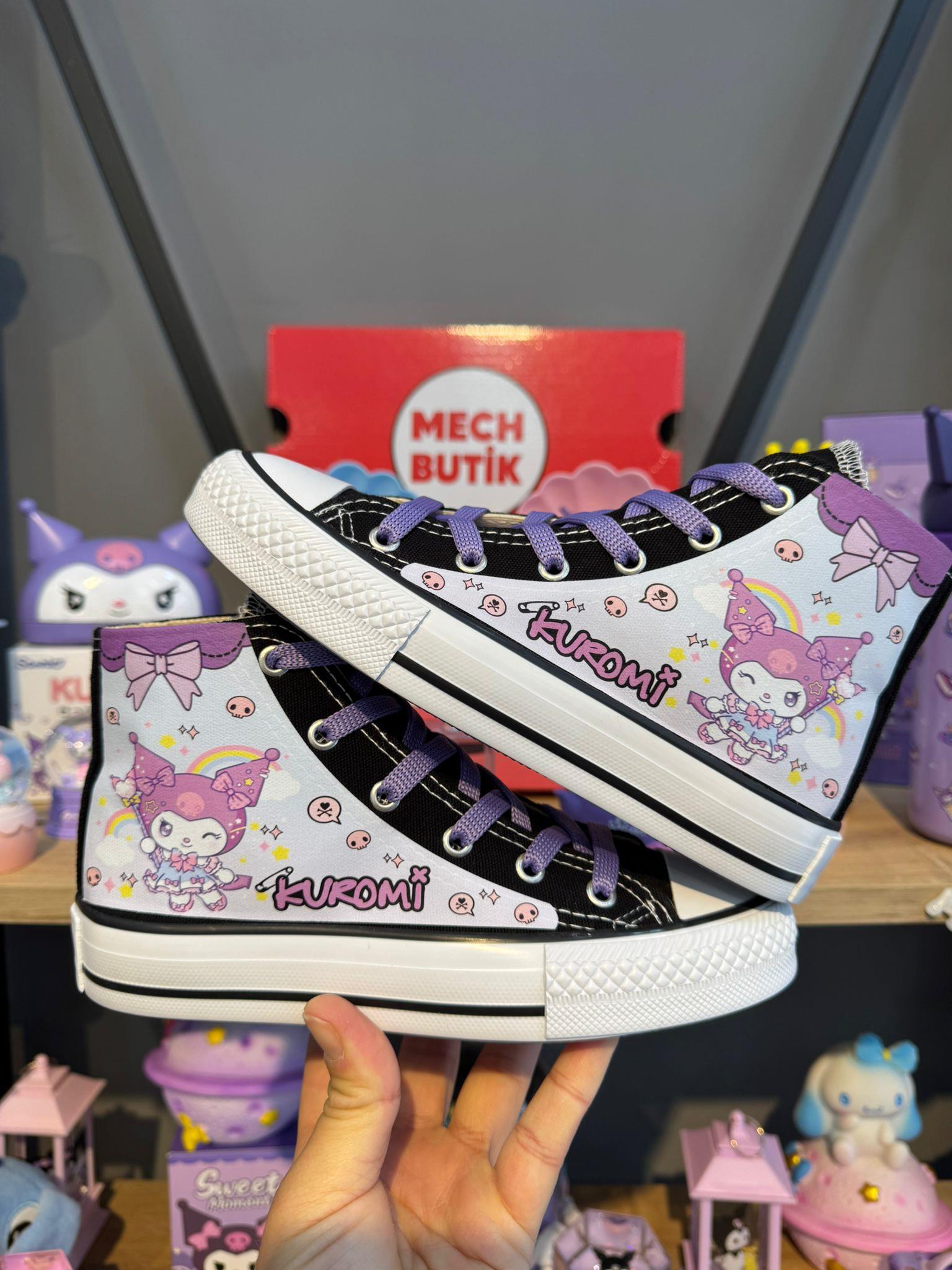 Kuromi Tam Baskılı Kurdele Siyah Bilekli Kız Çocuk Spor Ayakkabı Sneaker
