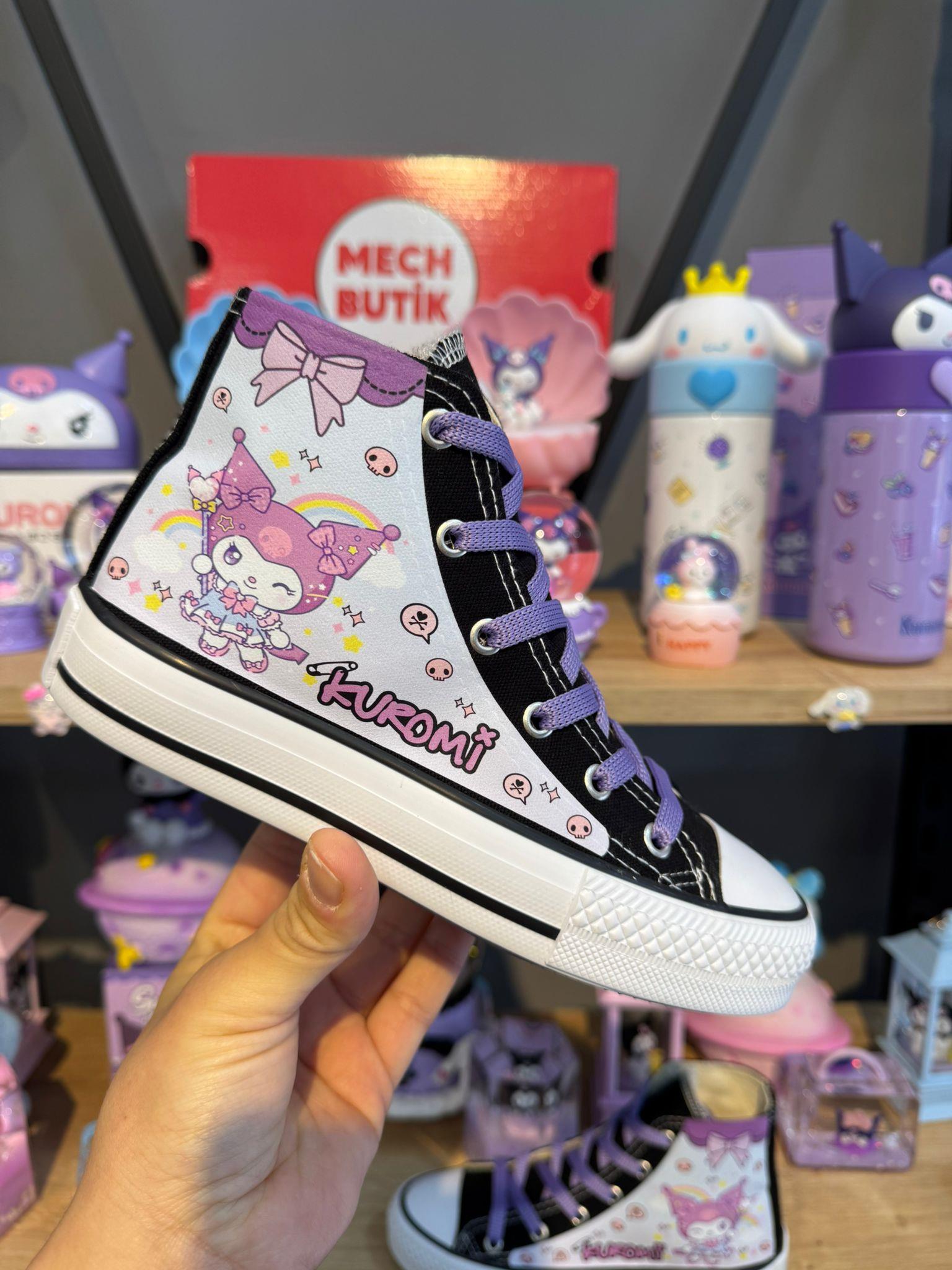  Kuromi Tam Baskılı Kurdele Siyah Bilekli Kız Çocuk Spor Ayakkabı Sneaker