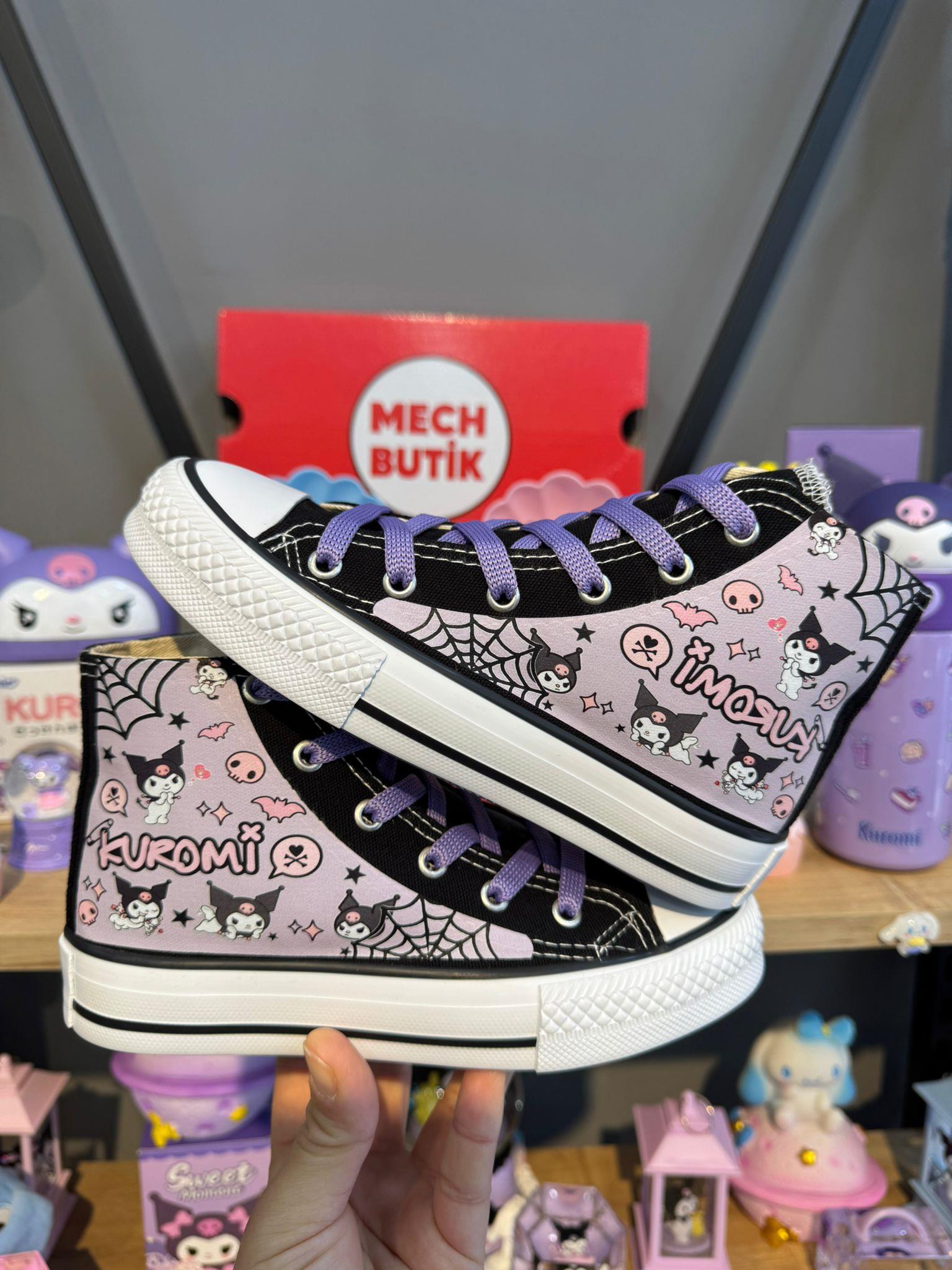  Kuromi Tam Baskılı Örümcek Ağ Siyah Bilekli Kız Çocuk Spor Ayakkabı Sneaker