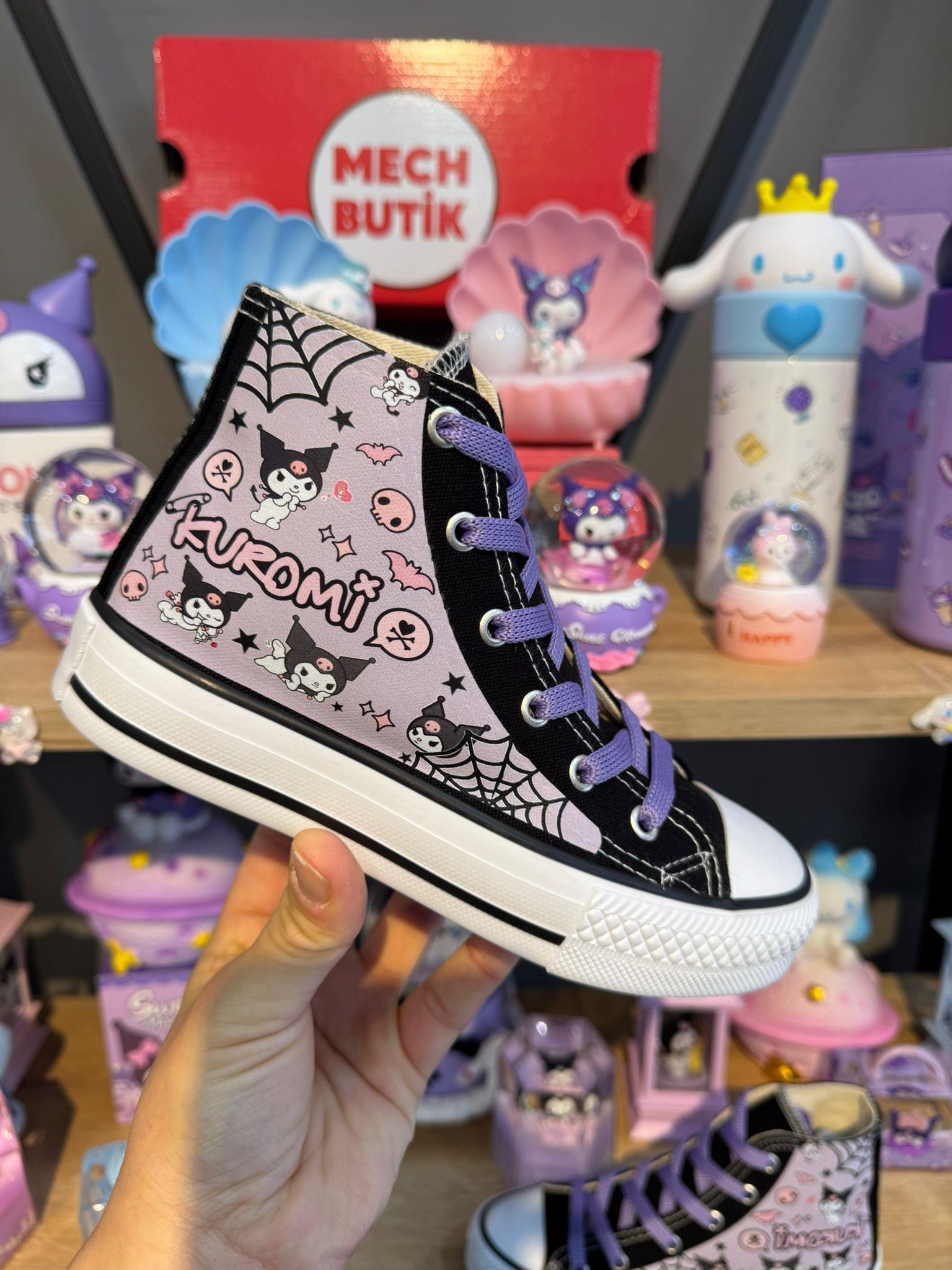  Kuromi Tam Baskılı Örümcek Ağ Siyah Bilekli Kız Çocuk Spor Ayakkabı Sneaker