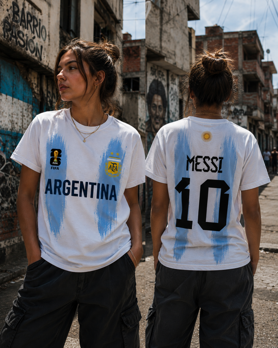 Arjantin Messi Baskılı Sokak Modası Beyaz Tişört  Tshirt