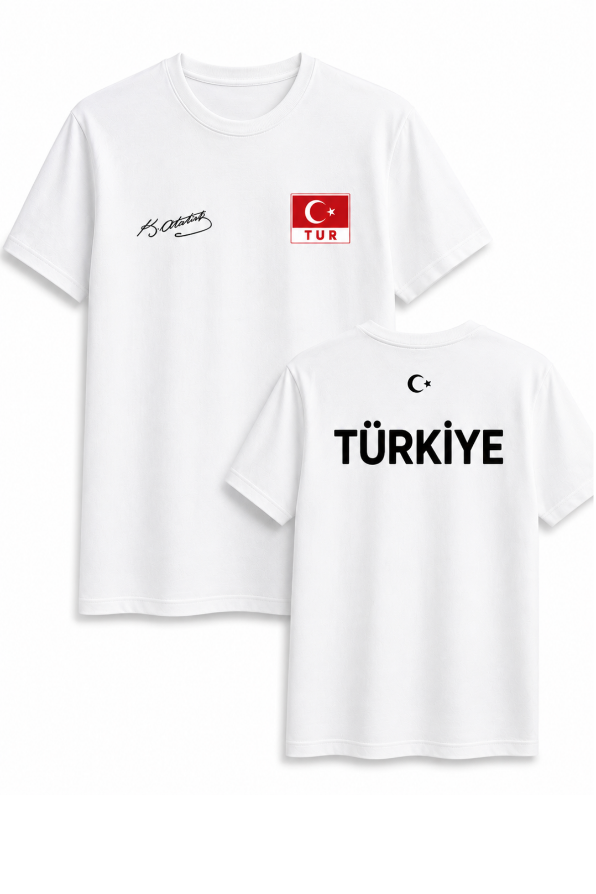 Atatürk İmzalı Türki Milli Takım Baskılı Beyaz Tişört Unisex Tshirt
