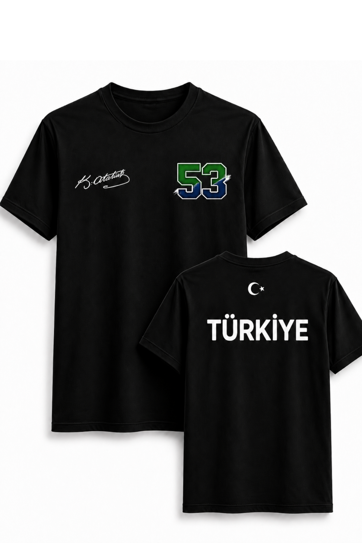 Atatürk İmzalı Türki Milli Takım Ve 53 Numara Baskılı Siyah Tişört Unisex Tshirt