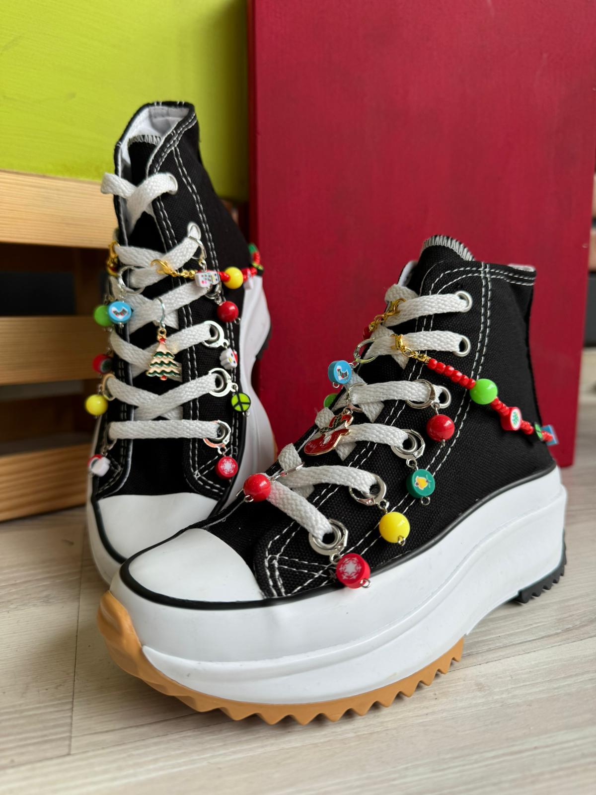 Baskını Seç Tırtıklı Kaydırmaz Taban Halhallı Ve Boncuklu Spor Ayakkabı Sneaker