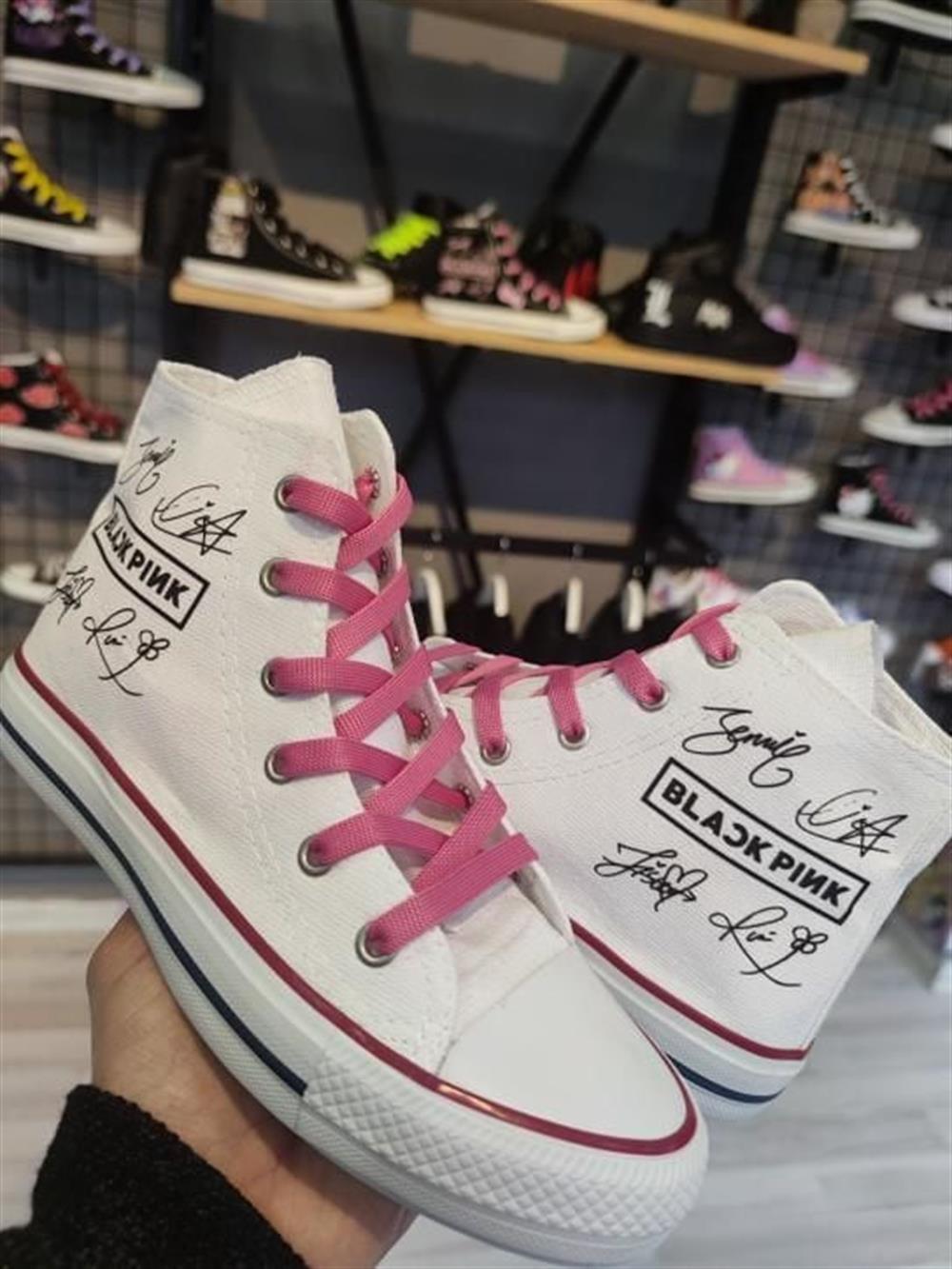 BlackPink Baskılı Beyaz Bilekli Unisex Günlük Spor Ayakkabı Sneakers