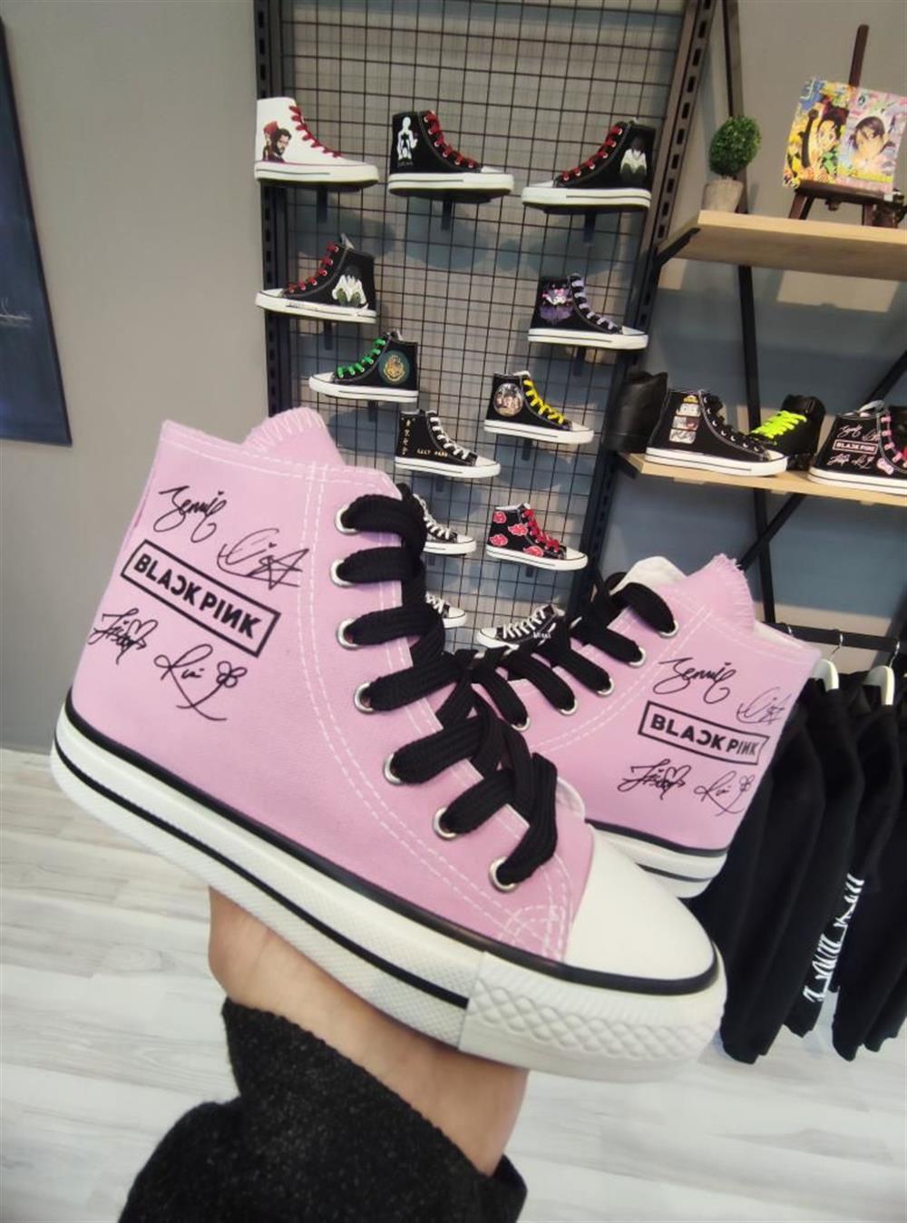 BlackPink Baskılı Pembe Bilekli Unisex Günlük Spor Ayakkabı Sneakers