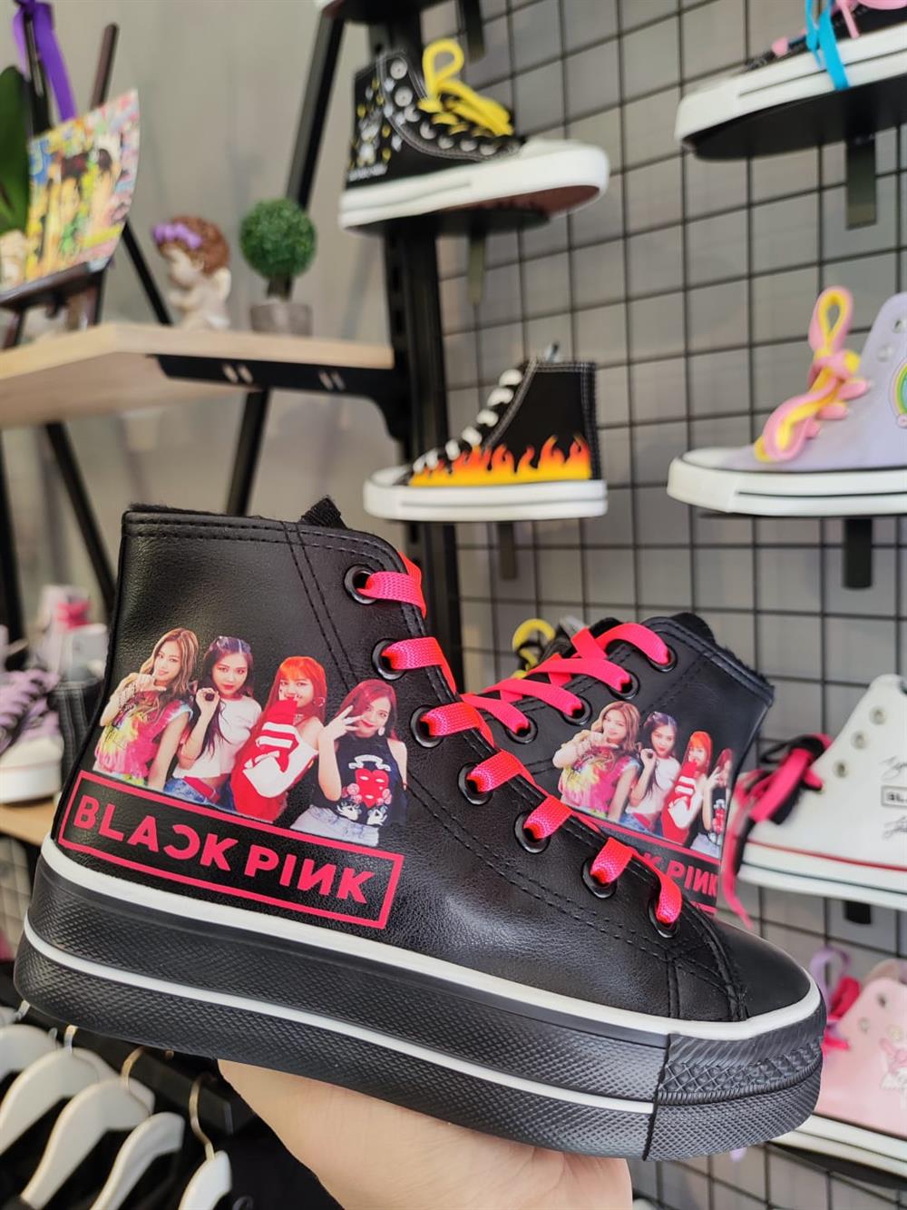 Blackpink Fotoğraf Baskılı  Deri Yüksek Şeffaf Taban Bilekli Spor Ayakkabı Sneaker