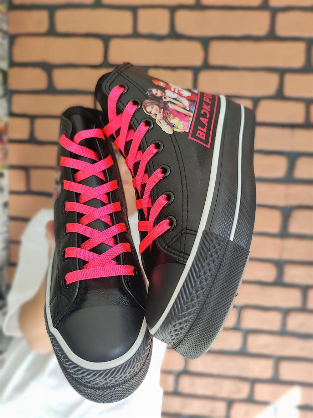 Blackpink Fotoğraf Baskılı  Deri Yüksek Şeffaf Taban Bilekli Spor Ayakkabı Sneaker
