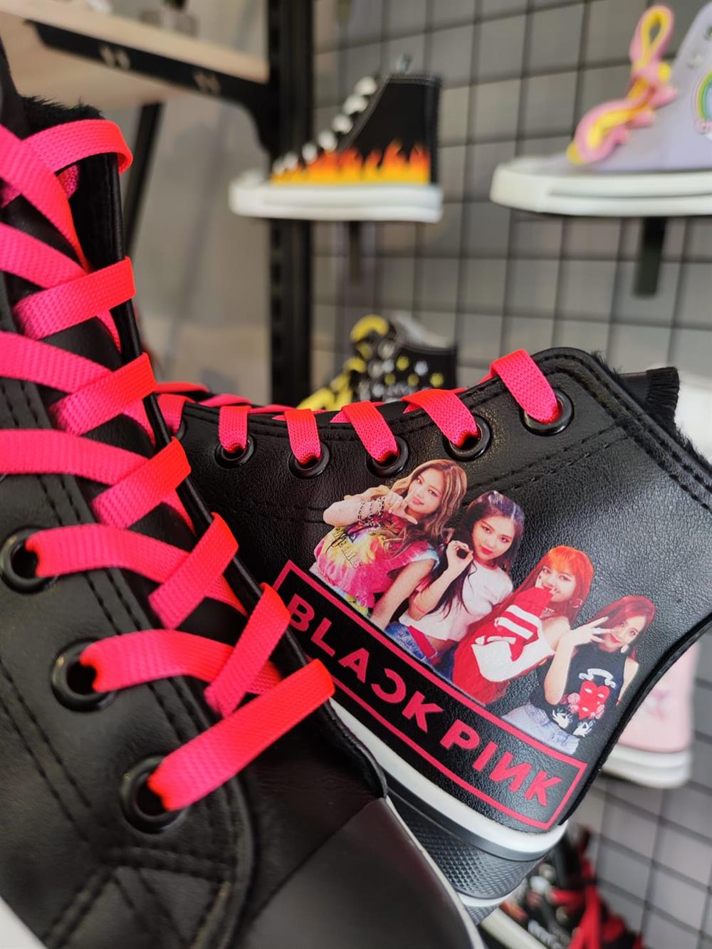 Blackpink Fotoğraf Baskılı  Deri Yüksek Şeffaf Taban Bilekli Spor Ayakkabı Sneaker