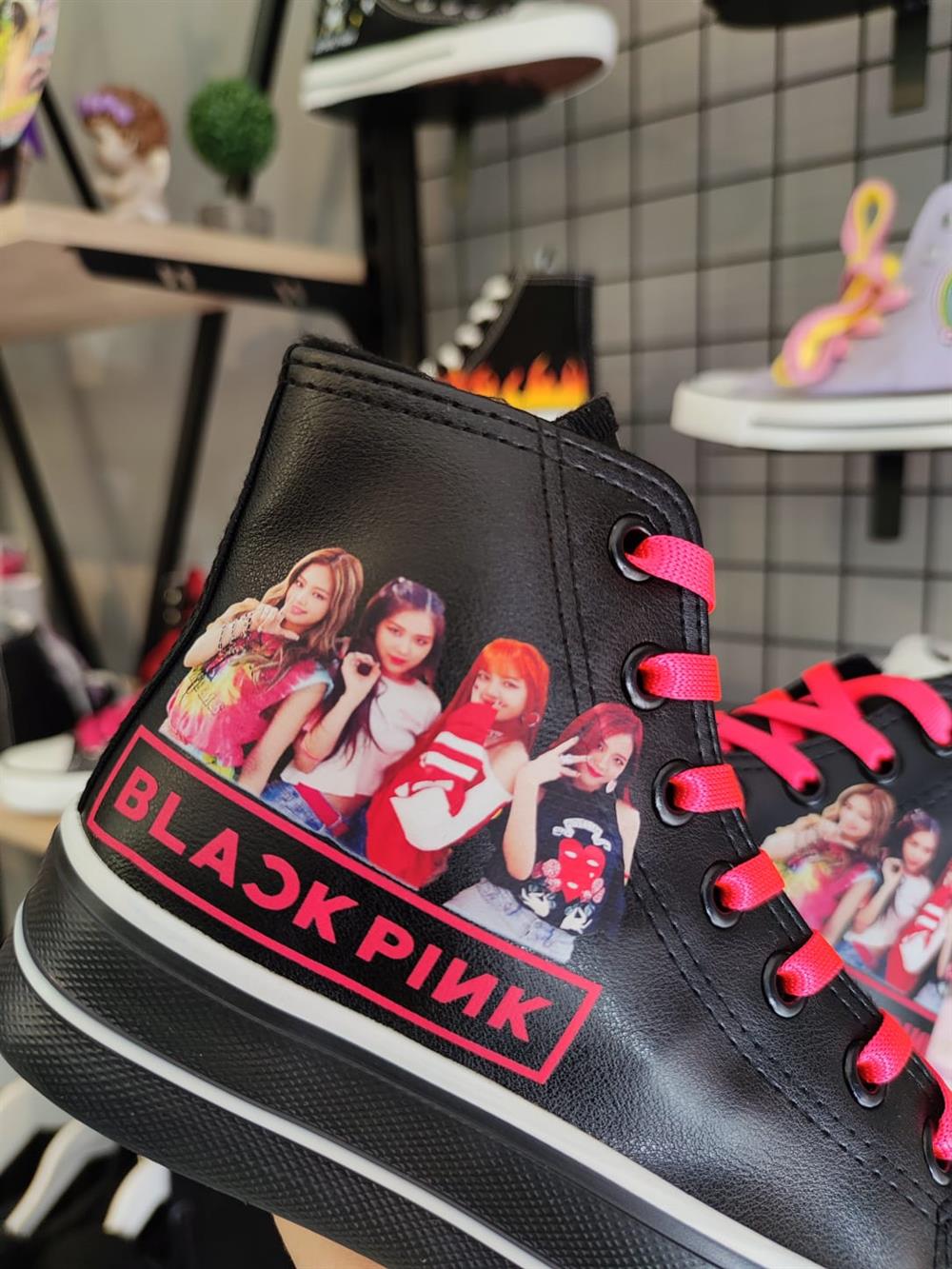 Blackpink Fotoğraf Baskılı  Deri Yüksek Şeffaf Taban Bilekli Spor Ayakkabı Sneaker