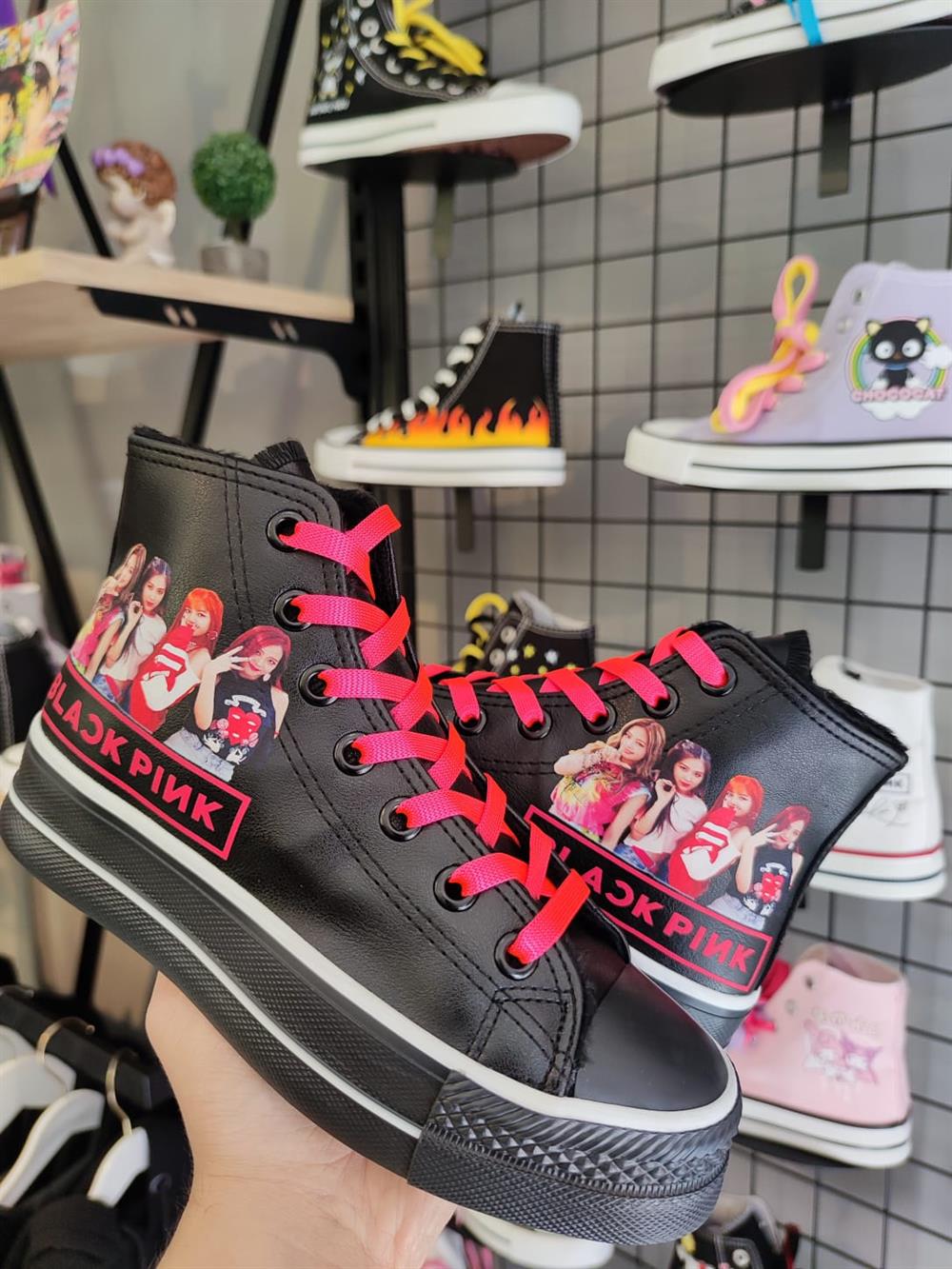 Blackpink Fotoğraf Baskılı  Deri Yüksek Şeffaf Taban Bilekli Spor Ayakkabı Sneaker
