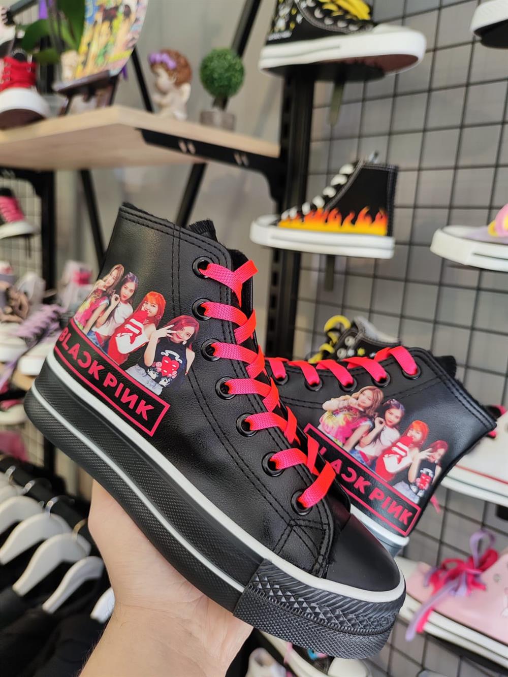 Blackpink Fotoğraf Baskılı  Deri Yüksek Şeffaf Taban Bilekli Spor Ayakkabı Sneaker