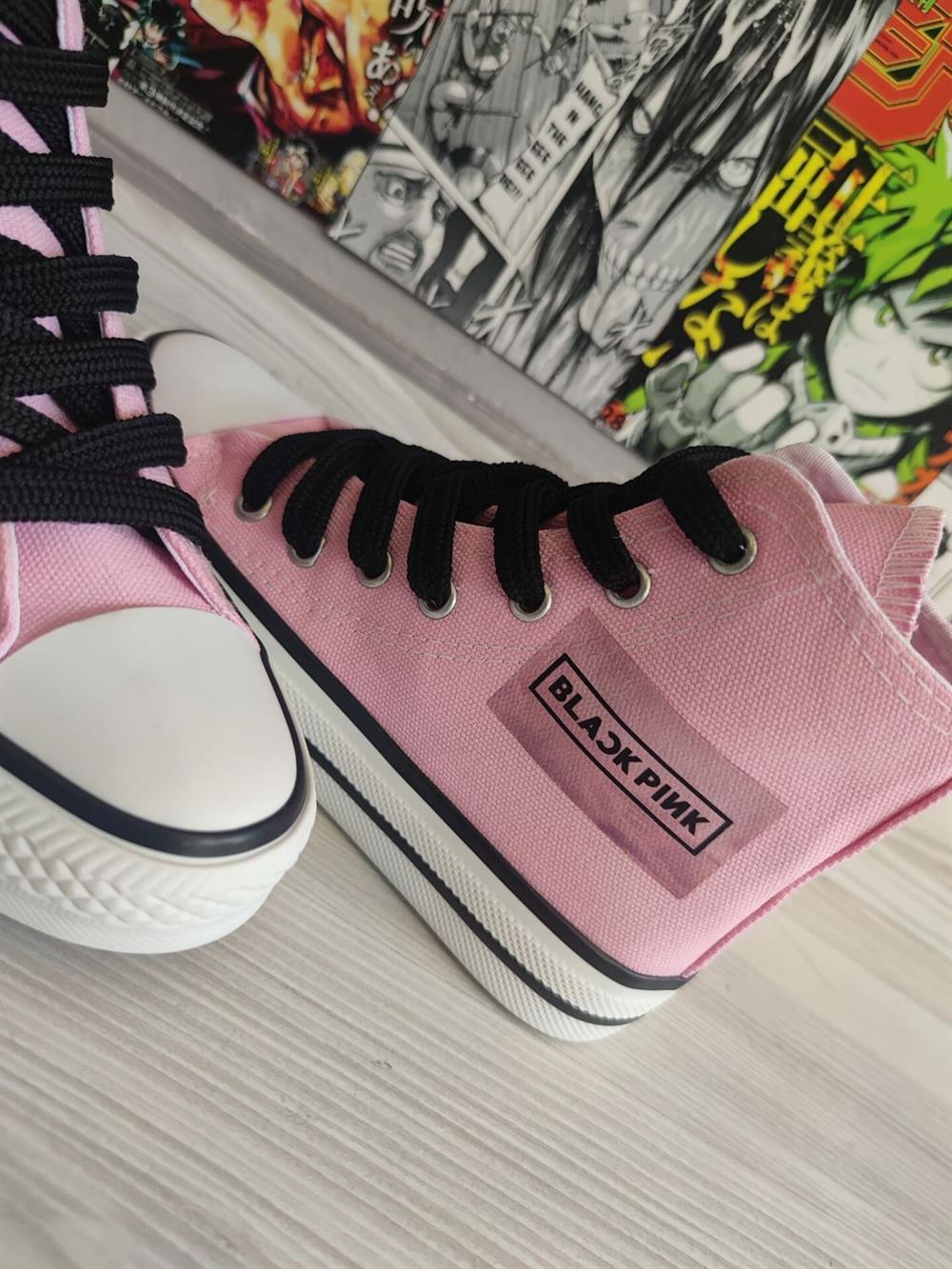 Blackpink Fotoğraf Baskılı Pembe Bilekli Spor Ayakkabı Sneakers