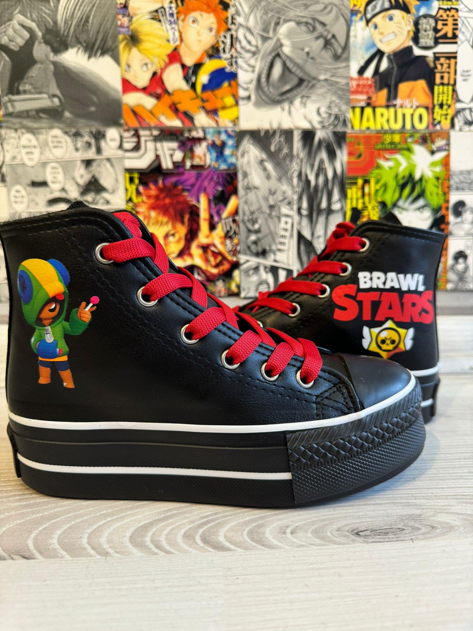 BrawlStars Baskılı Siyah Deri Kaydırmaz Taban İçi Polarlı Ayakkabı 