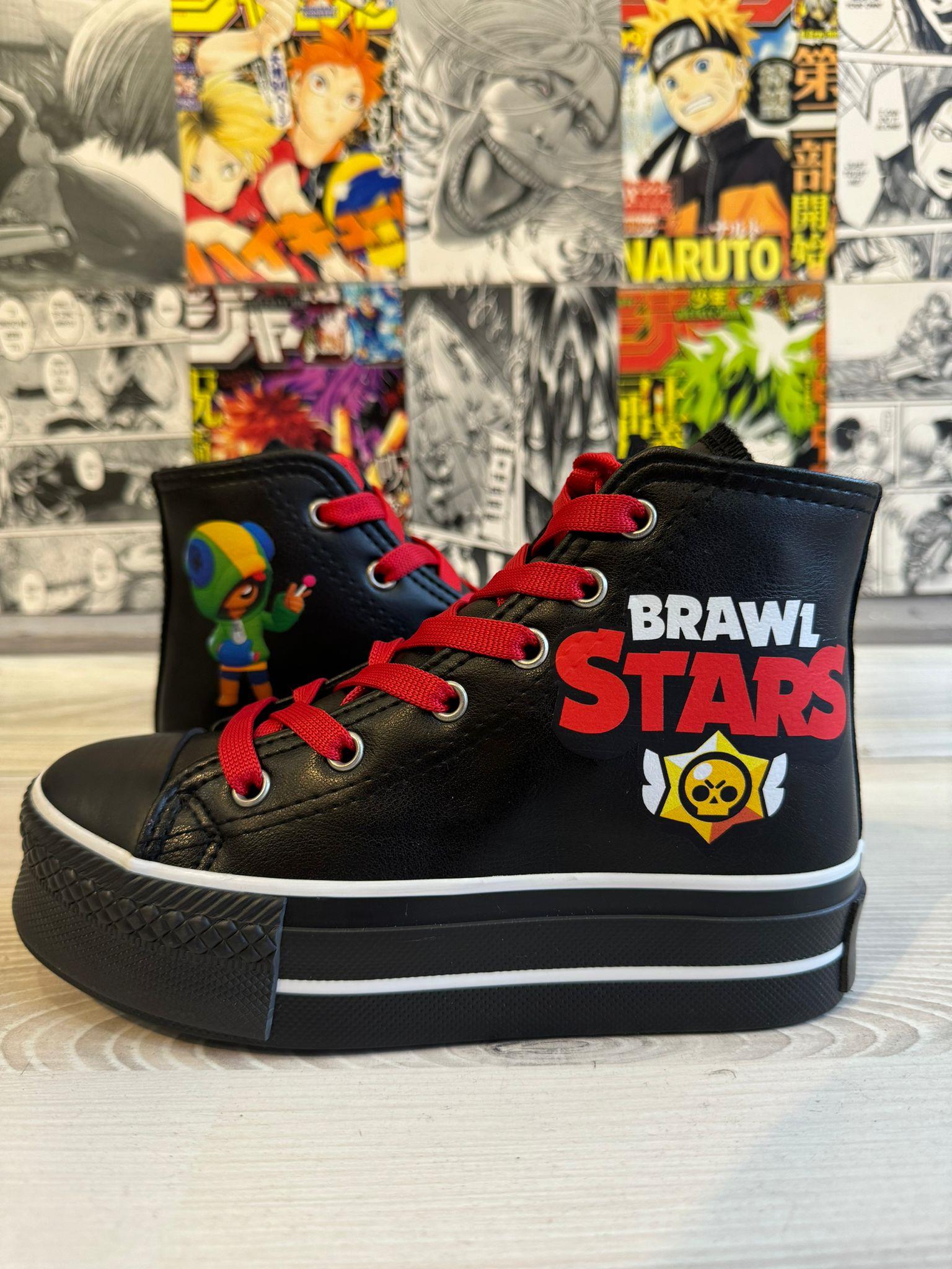 BrawlStars Baskılı Siyah Deri Kaydırmaz Taban İçi Polarlı Ayakkabı 