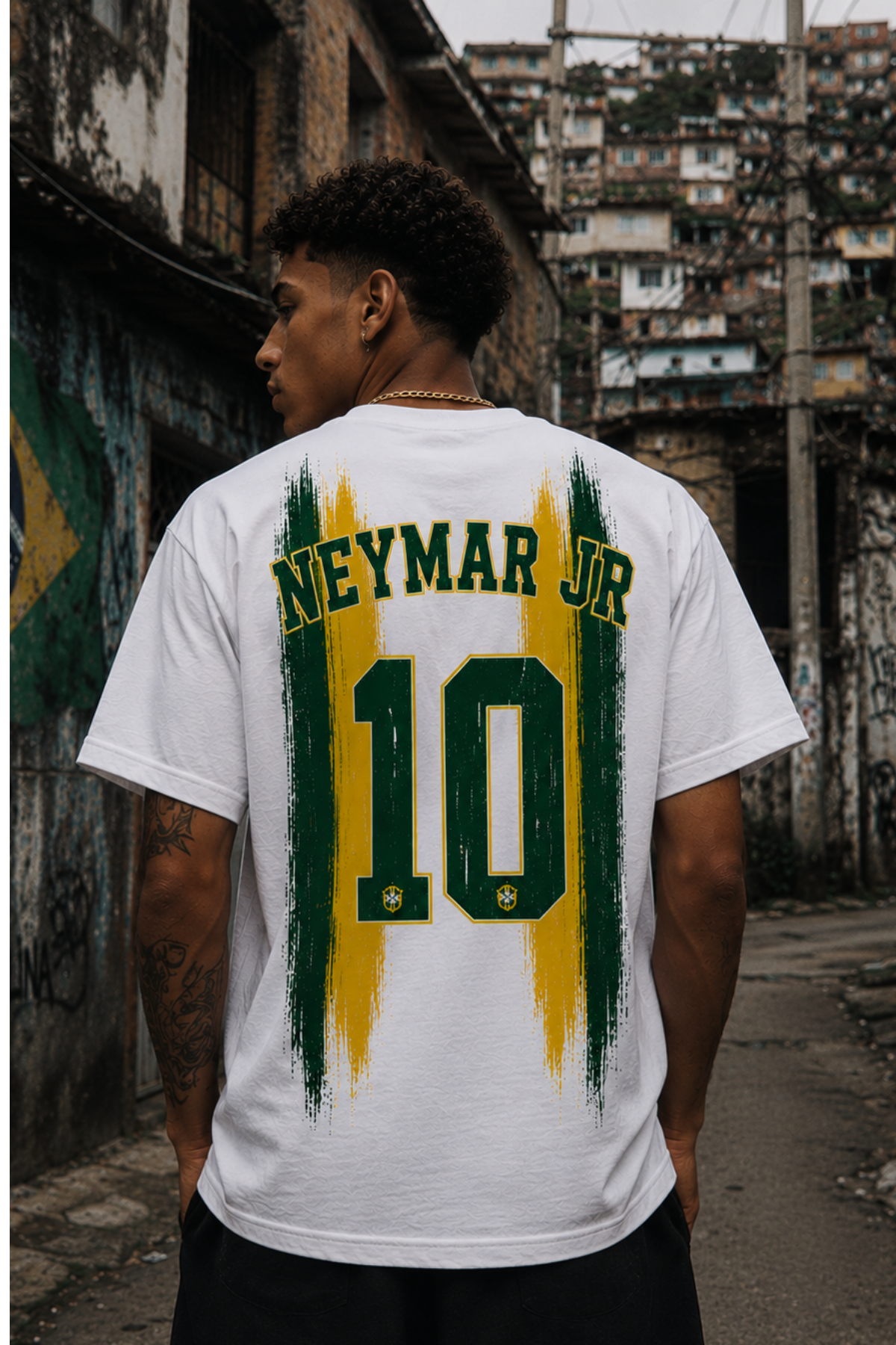 Brezilya Neymar Baskılı Sokak Modası Beyaz Tişört  Tshirt