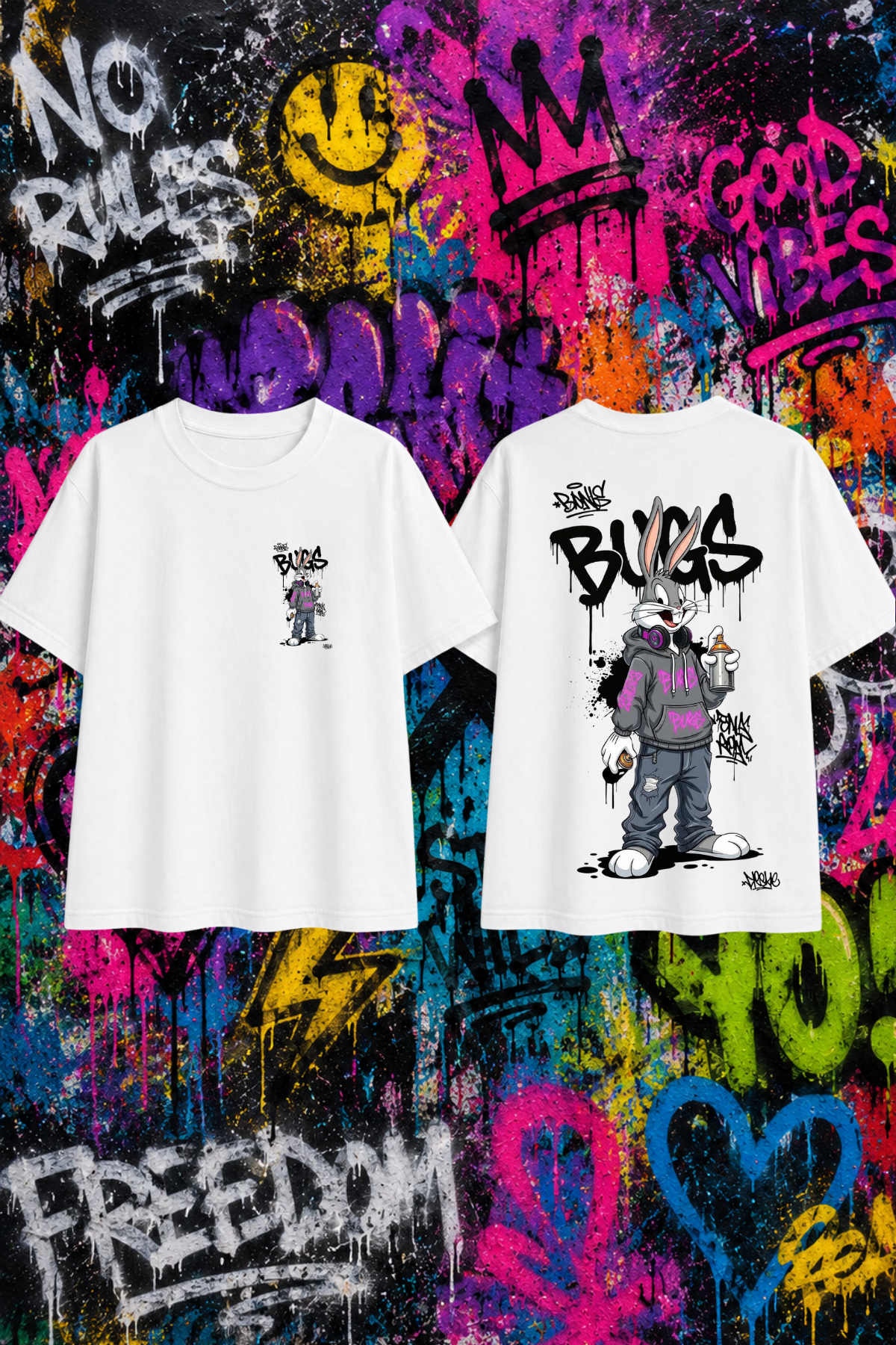 Bugs Bunny BUGS Baskılı Beyaz Unisex Tişört  Tshirt