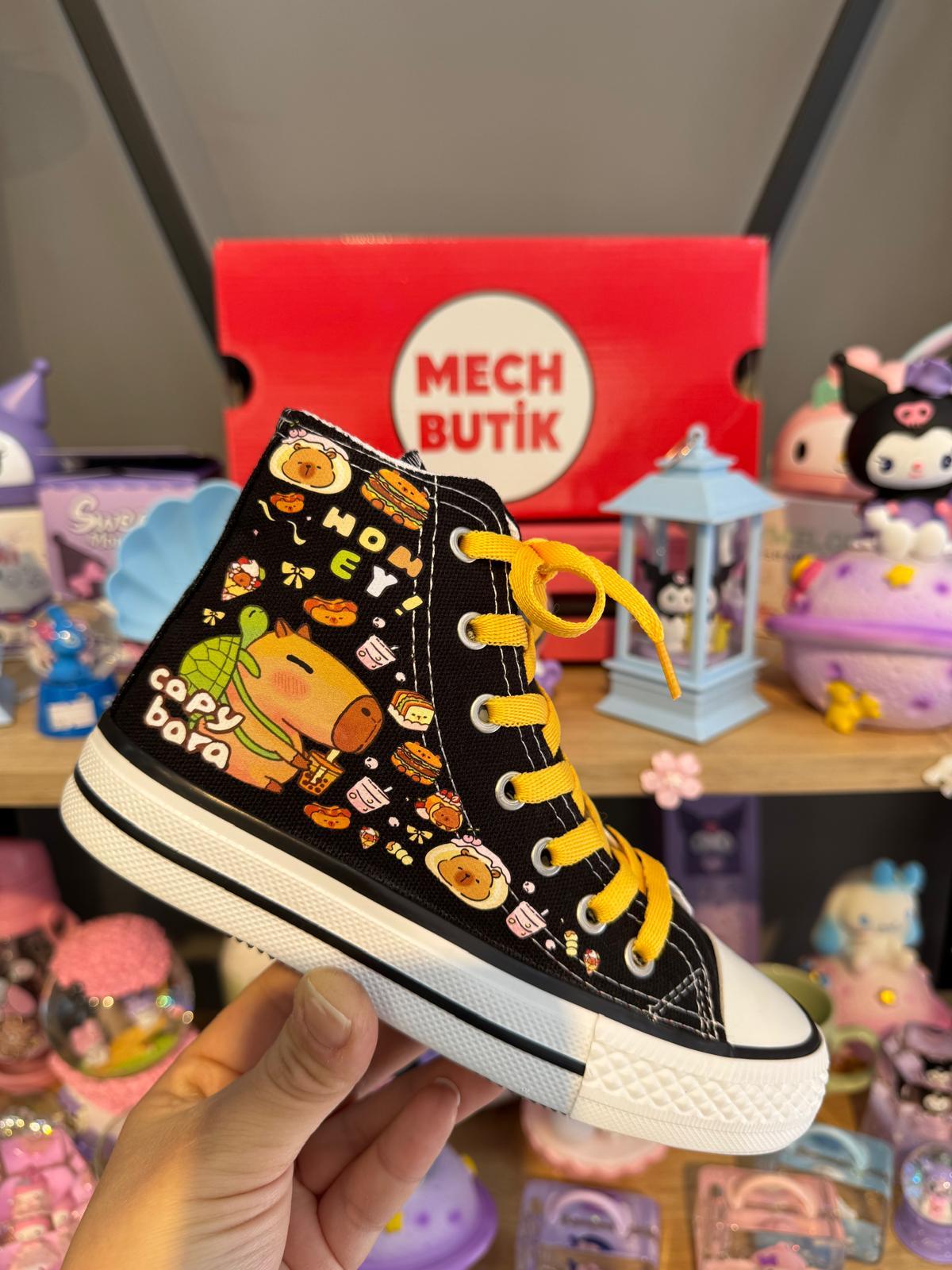 CapyBara Baskılı Siyah Bilekli Spor Ayakkabı Sneaker 