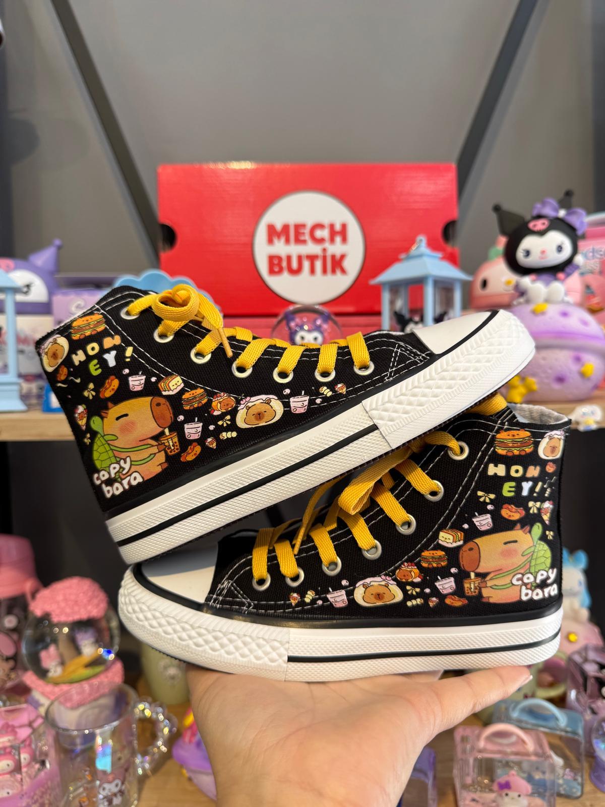 CapyBara Baskılı Siyah Bilekli Spor Ayakkabı Sneaker 