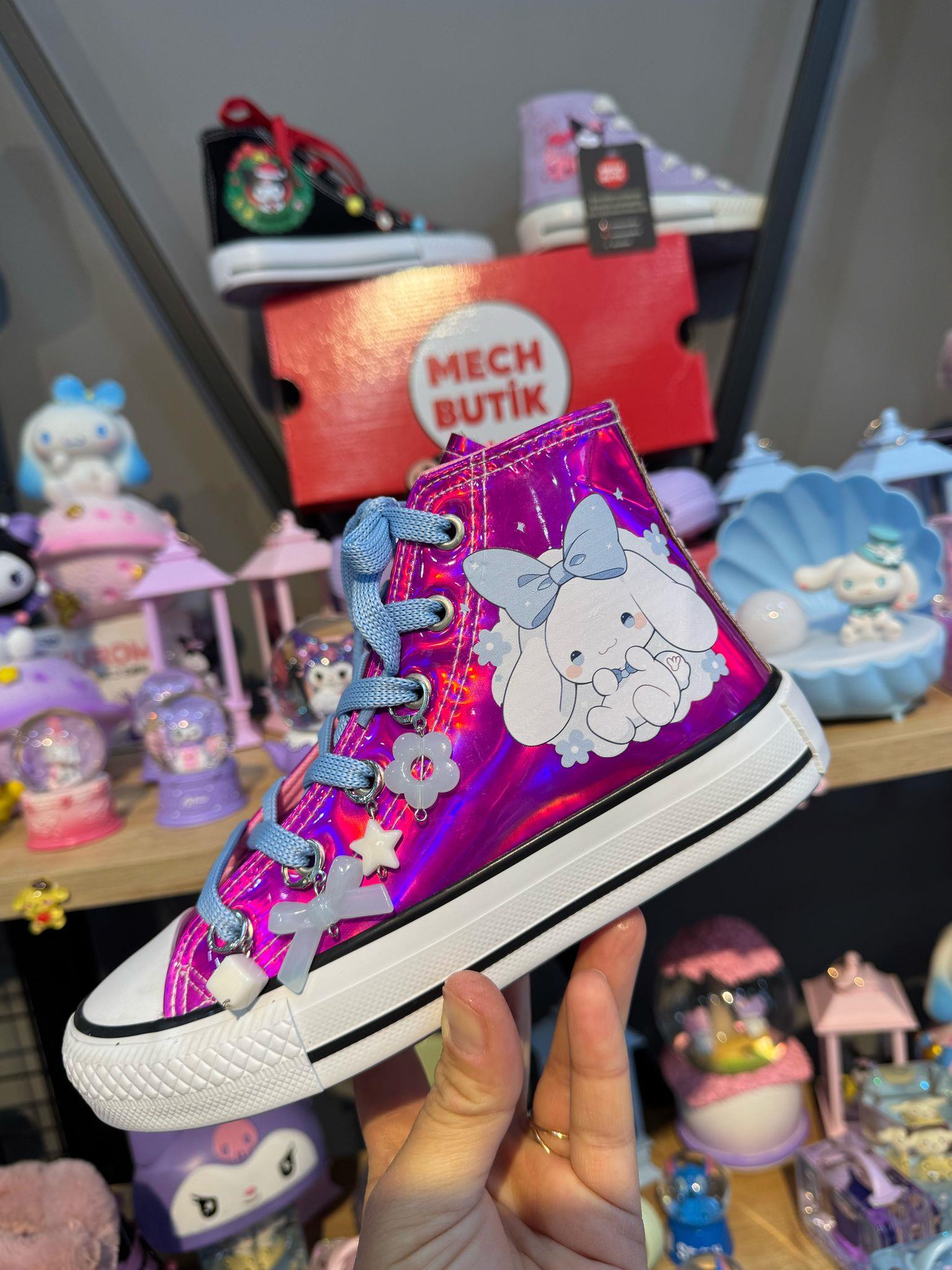 Cinnamoroll Azd Baskılı Pembe Hologram Boncuk Süslemeli Fermuarlı Ayakkabı