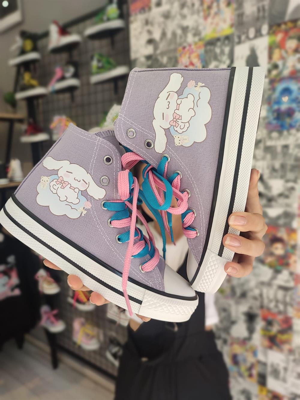 Cinnamoroll Baskılı Lila Bilekli Spor Ayakkabı Sneaker(3 çift bağcıklı)